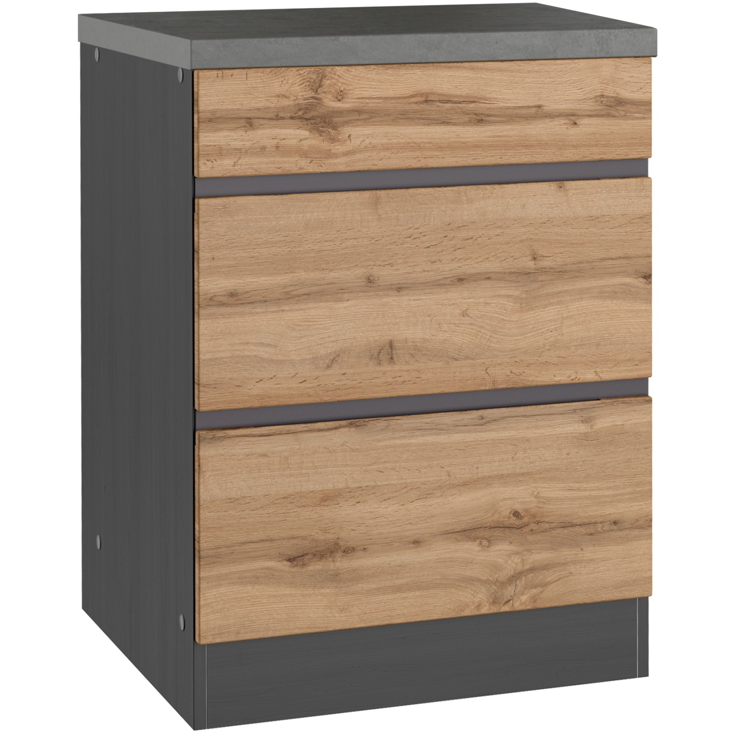 Held Möbel Küchenunterschrank Turin 60 cm mit Auszügen Wotaneiche/Graphit