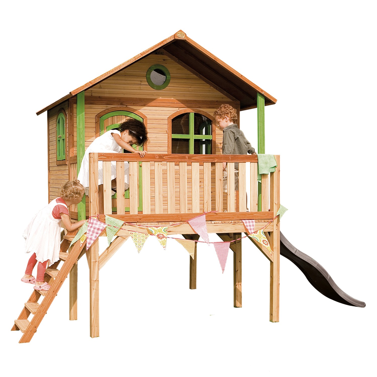 Axi Spielhaus Sophie Braun/Grün mit Rutsche Grau 380 cm x 274 cm x 212 cm FSC®