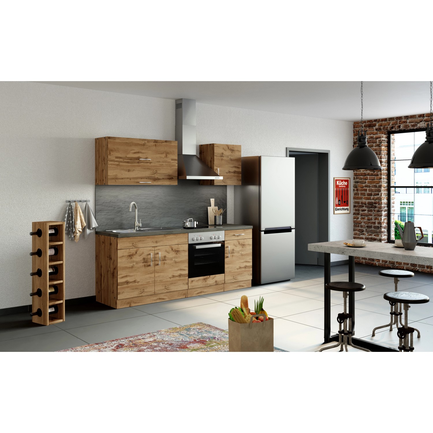 Held Möbel Küchenzeile Sorrento 210 cm Wotaneiche-Wotaneiche