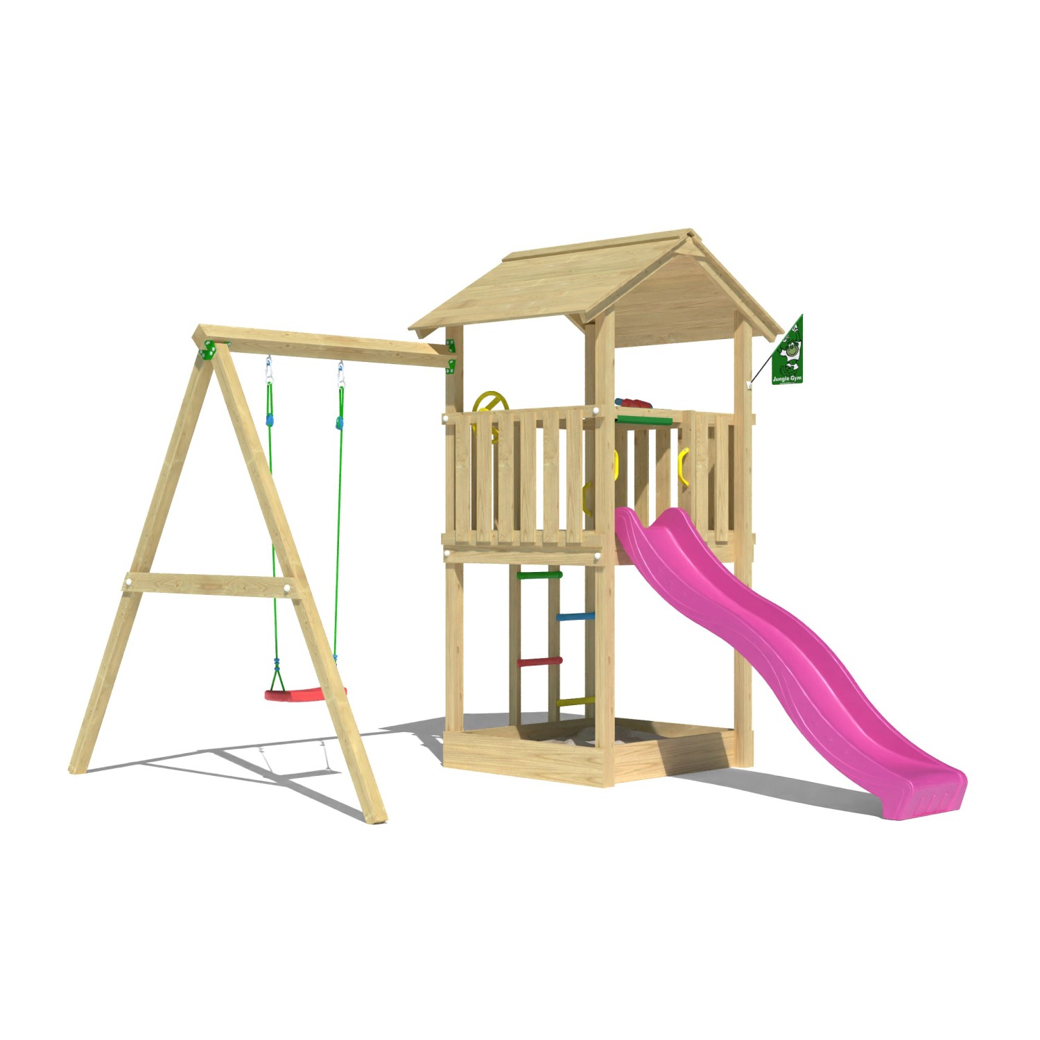 Jungle Gym Spielturm Beacon Holz mit Einzelschaukel Rutsche Fuchsia
