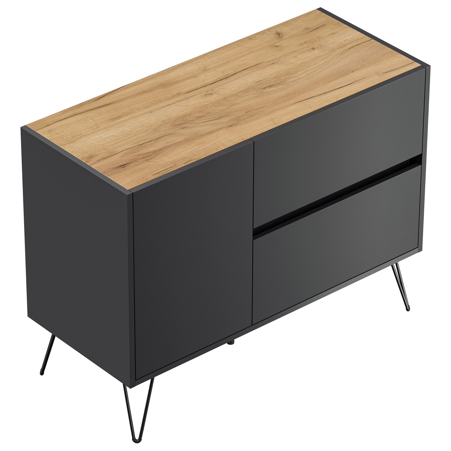 Posseik Sideboard Industrial S 2 Schubladen 1 Tür 100 cm Grafit Eiche Top