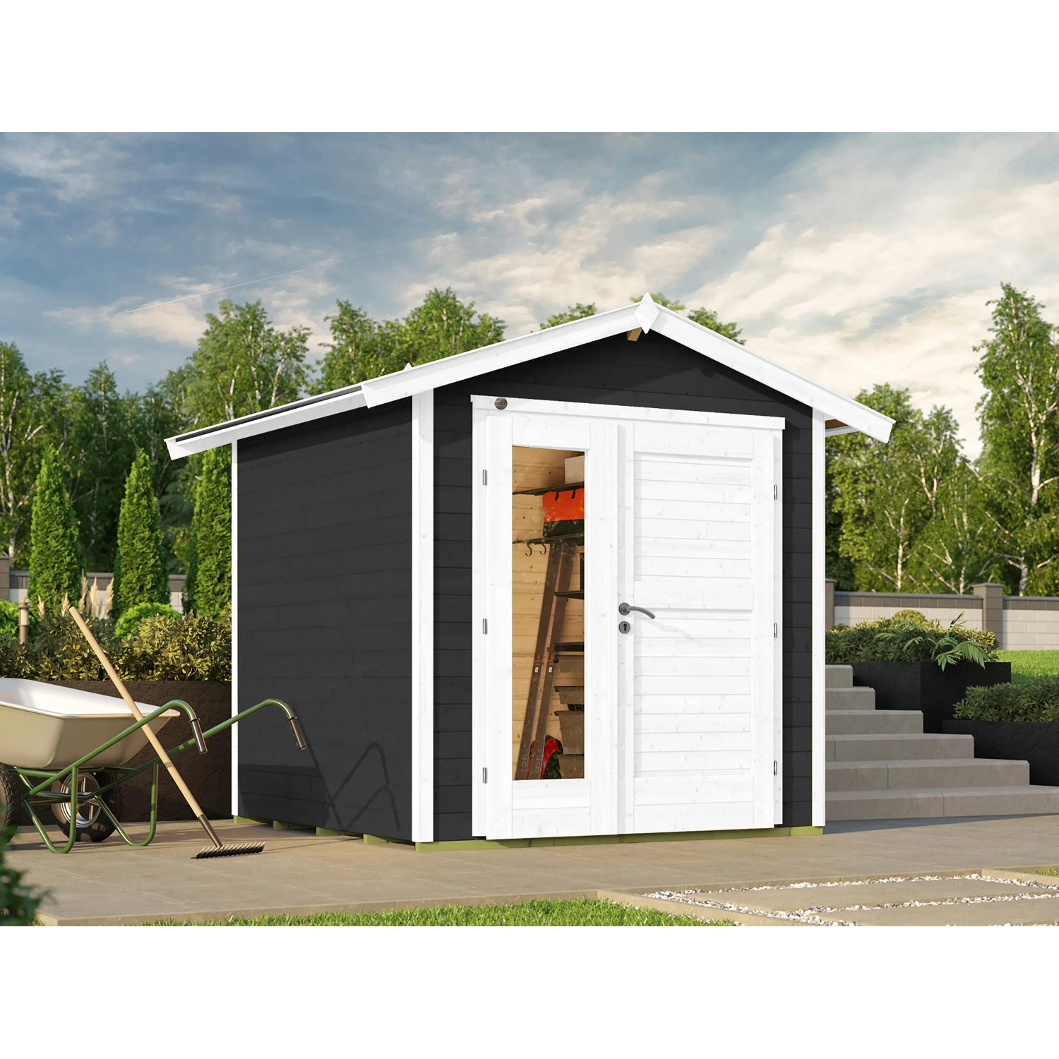 weka Holz-Gartenhaus 224 A Gr. 1 Satteldach Anthrazit neue Design-Doppeltür