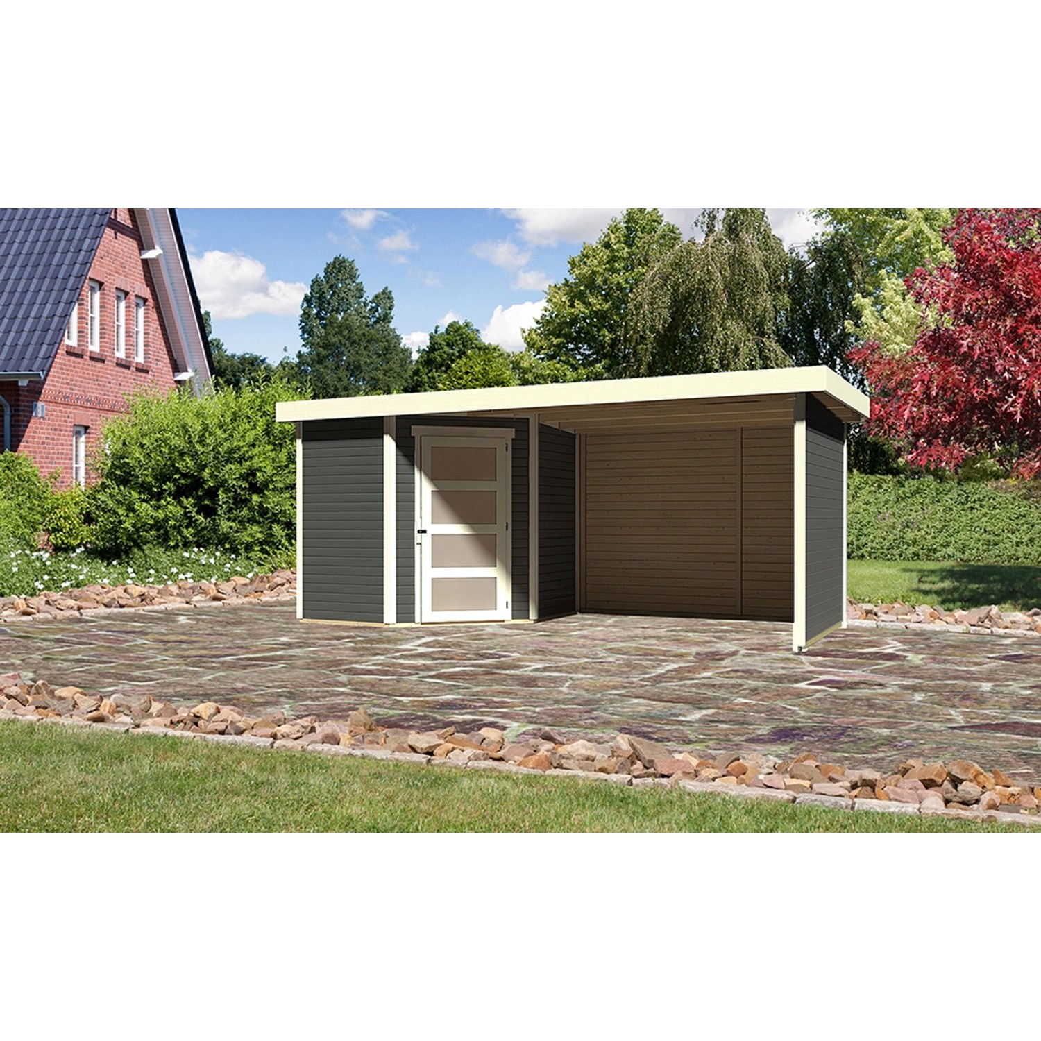 Karibu Holz-Gartenhaus Terragrau Flachdach Lackiert 209 cm x 213 cm