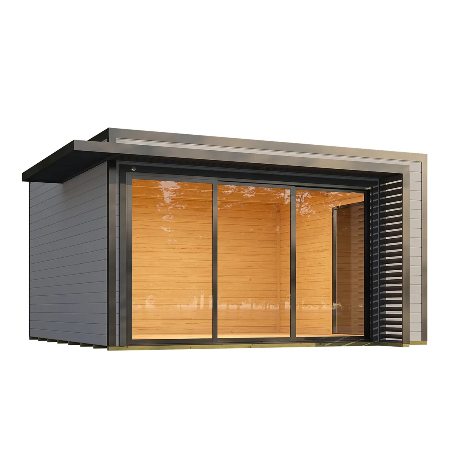 Weka Gartenhaus Amberley Schiebetür 2 Fenster Grau-Anthrazit 400 cm x 400 cm