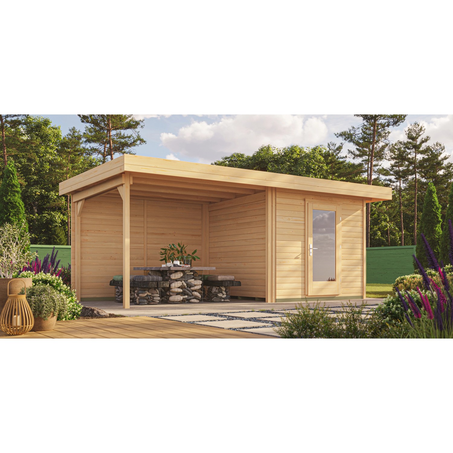 Holz-Gartenhaus Florenz Flachdach Unbehandelt 530 cm x 314 cm