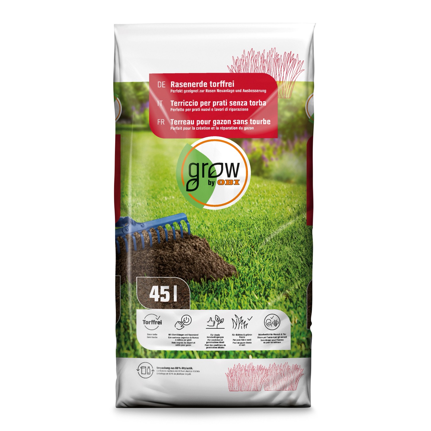 GROW by OBI Rasenerde Torffrei 45 l