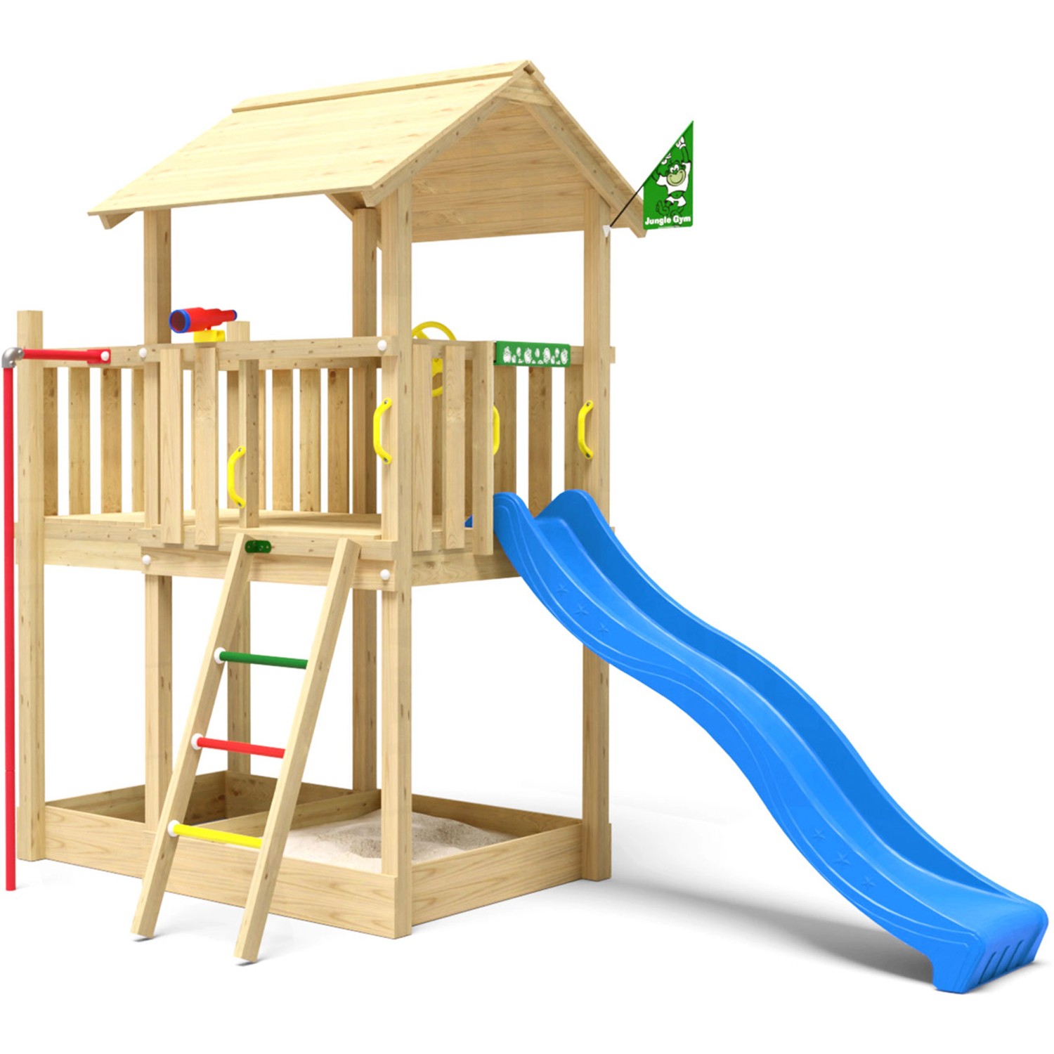 Jungle Gym Spielturm Marvel Holz Rutschstange und Rutsche Blau