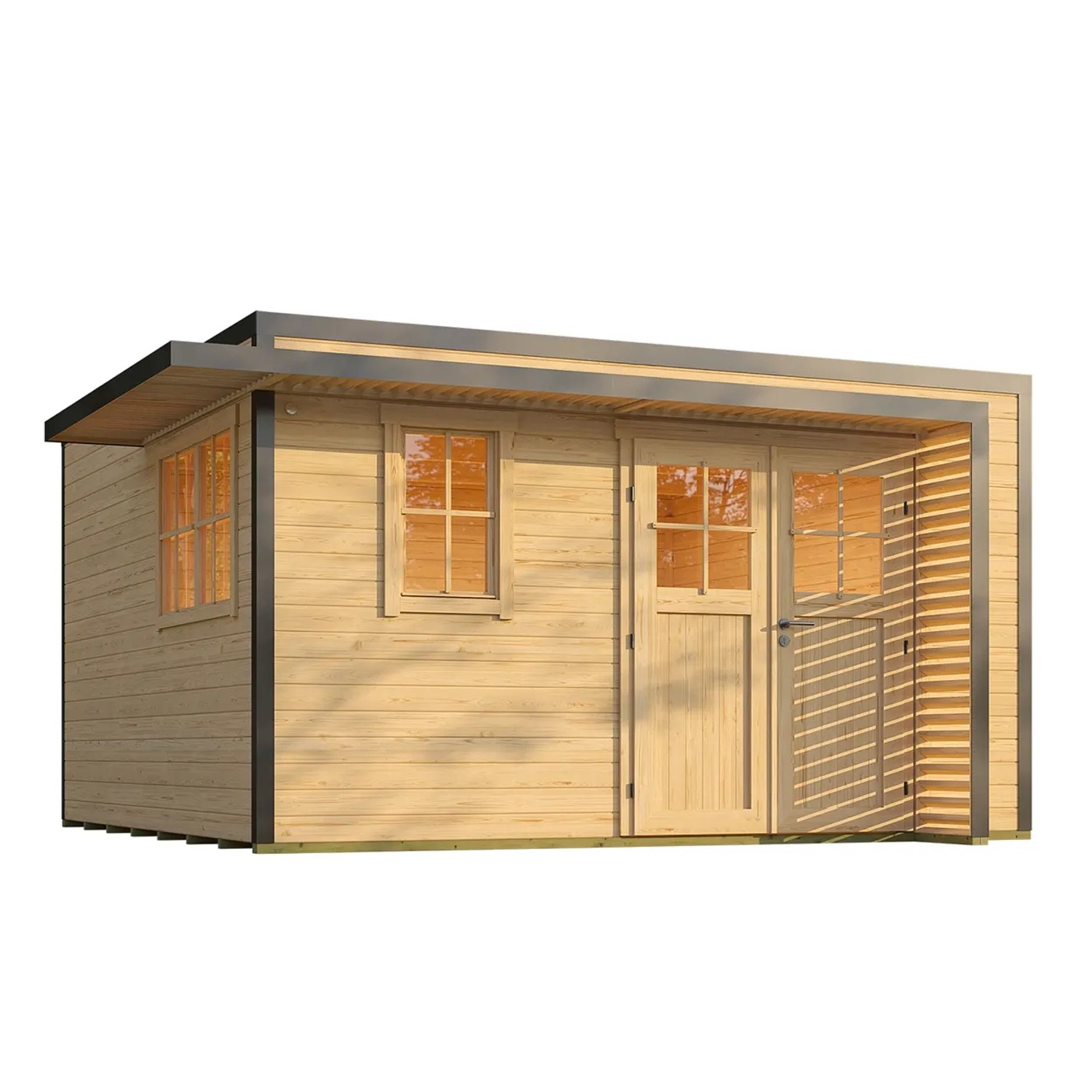 Weka Gartenhaus Amberley Doppeltür 2 Fenster Naturbelassen 400 cm x 400 cm