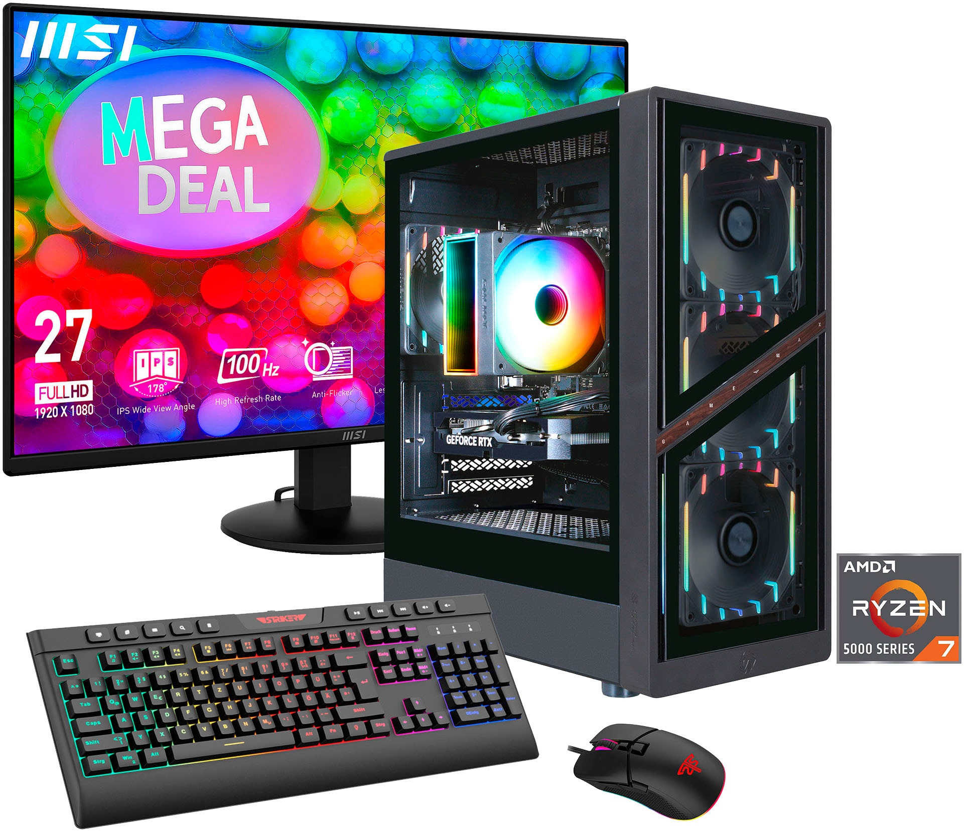 GAMEMAX Gaming-PC-Komplettsystem 'MegaDeal AERIS GB 2856 AMD Ryzen 7 5700X 16GB 1TB SSD RTX 5060' 27 ″ AMD Ryzen 7 GeForce RTX 5060 16 GB RAM 1.000 GB SSD Windows 11 + MSI PRO MP272L LCD-Monitor, 68,6cm (27')