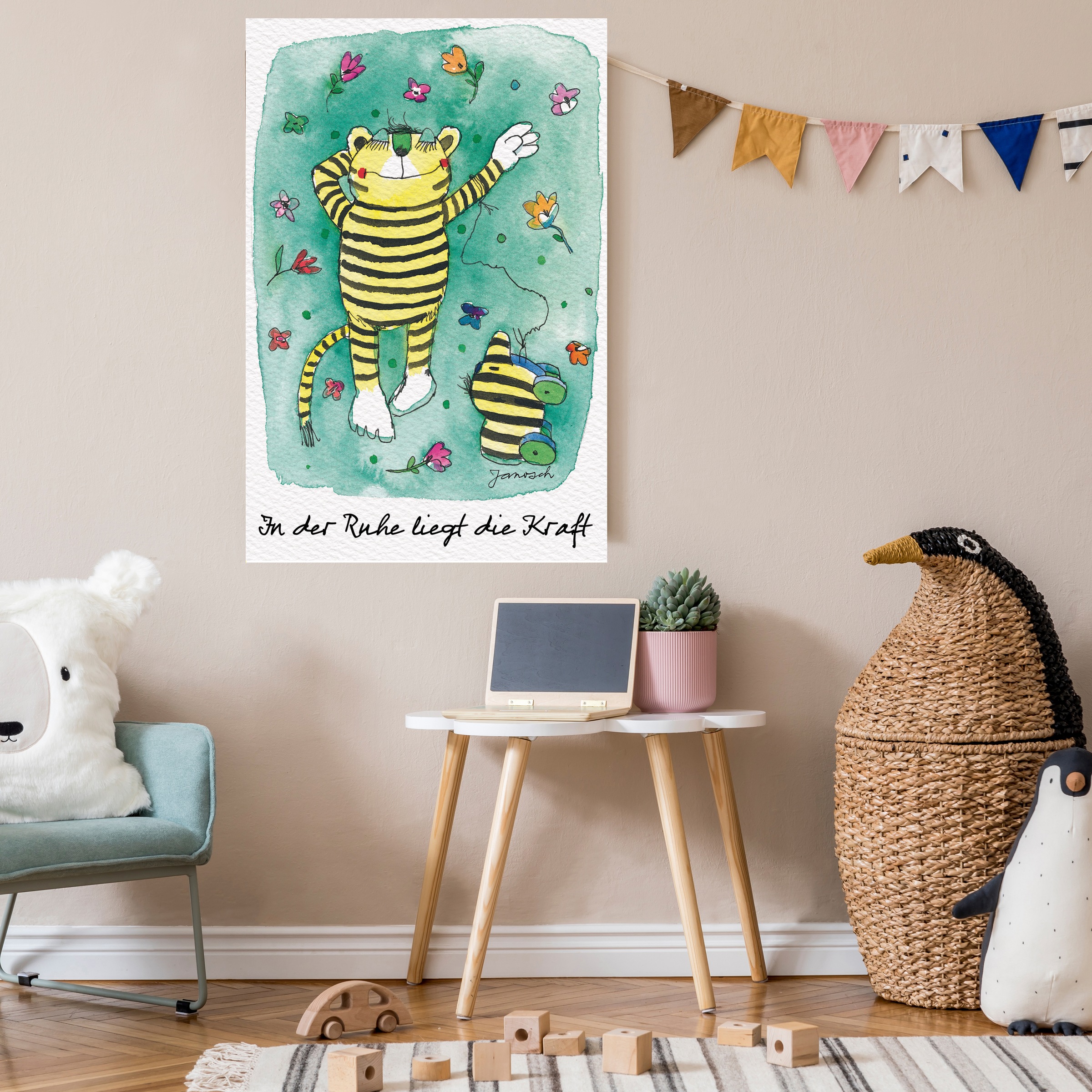 LuckyLinde Leinwandbild »Der kleine Tiger - In der Ruhe...« Ente Enten Figuren Filmfiguren Liebessprüche Motivationsbilder Natur Schriftzug Sprüche Tiere Tiger little star 1 Stk. tlg. Exklusive JANOSCH Kindermotive