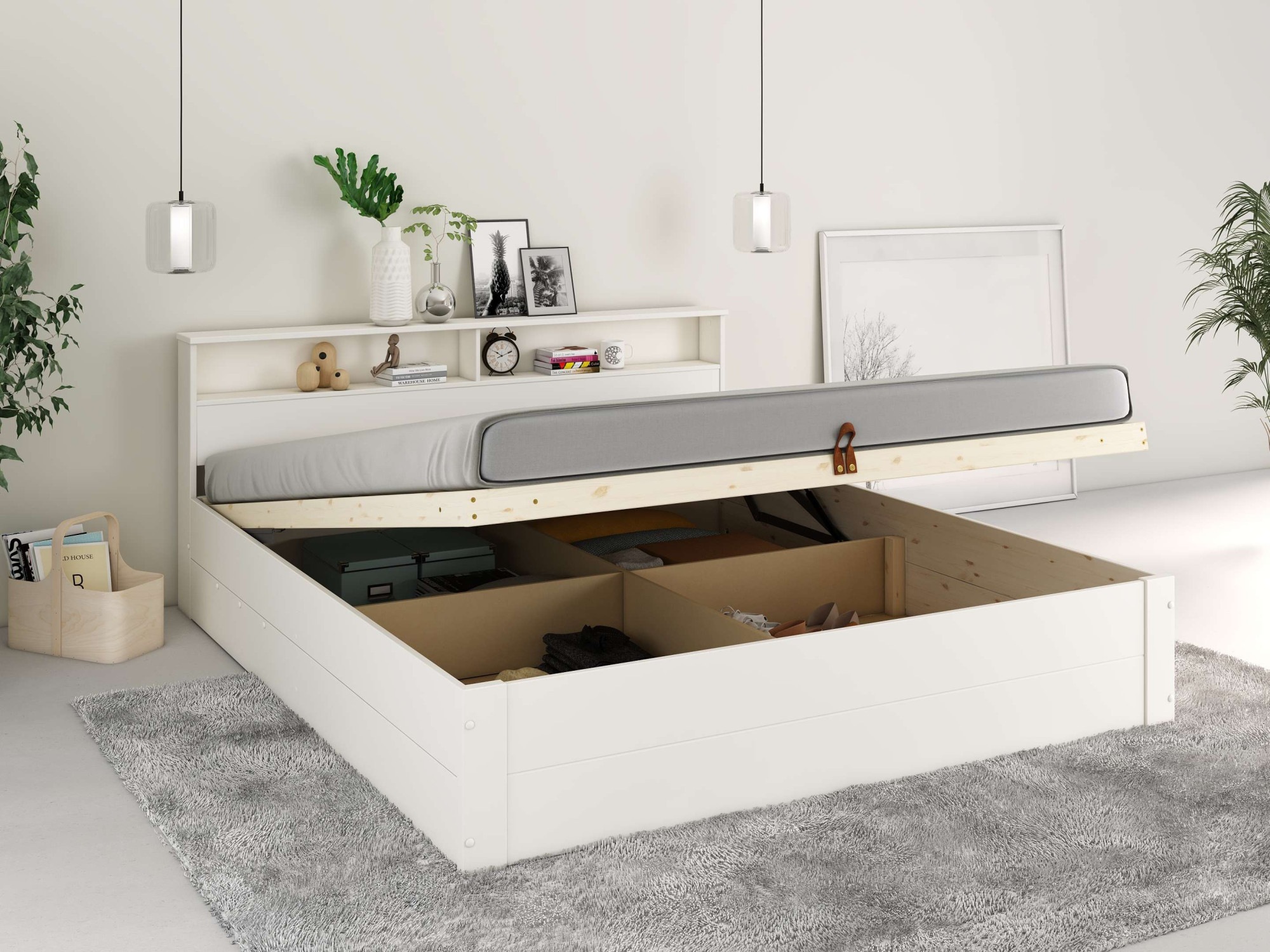 OTTO home Stauraumbett »MAREILLES, Bett, Made in Europe, FSC® zertifiziertes Massivholz« 140x200cm und 180x200cm, Massivholz, Hebemechanismus, Stauraum im Kopfteil und unter dem Bett