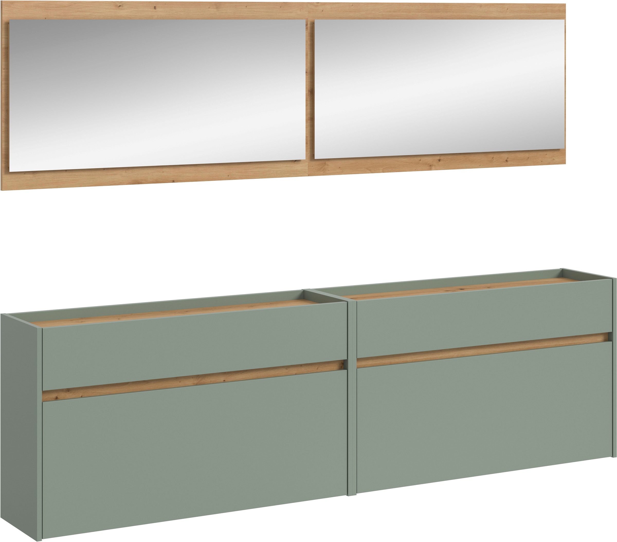 INOSIGN Garderoben-Set »EVRID, 4-teilig, Breite 220 cm, individuell hängbar & erweiterbar« best. aus: 2x Kommode und 2x Spiegel, 4 Stk. tlg. Garderobenkombination, Garderobe, Wandgarderobe, Flur, Diele