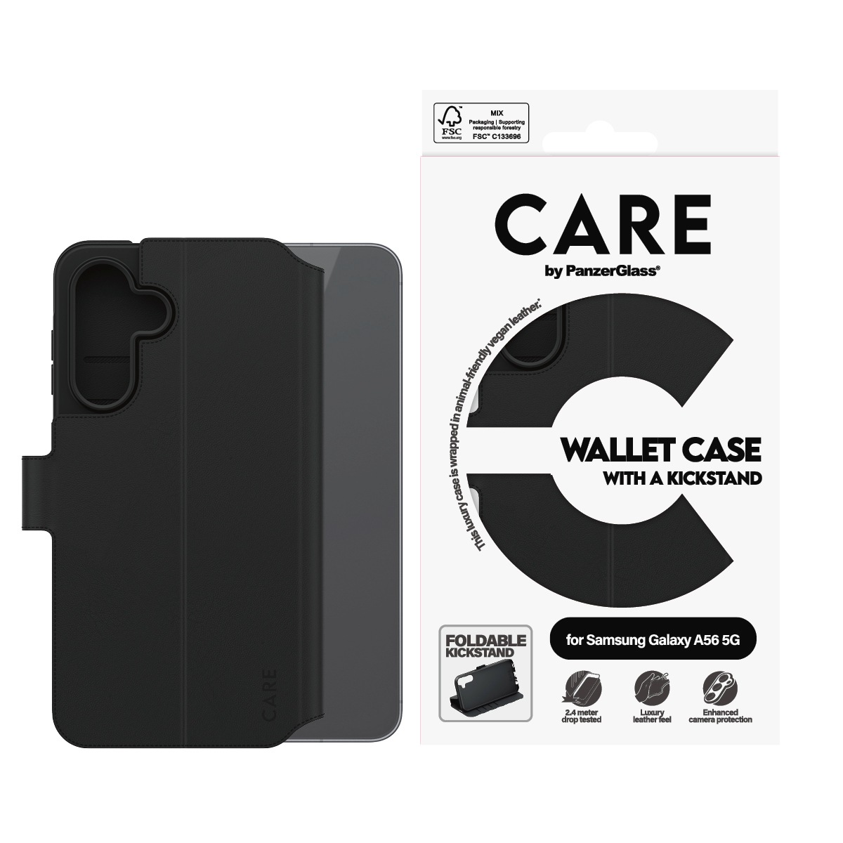 CARE by PanzerGlass Handyhülle »Feature Wallet Case w. Kickstand Samsung Galaxy A56 5G« Samsung Galaxy A56 5G Backcover, Schutzhülle, Handyschutzhülle, Case, Schutzcase, stoßfest