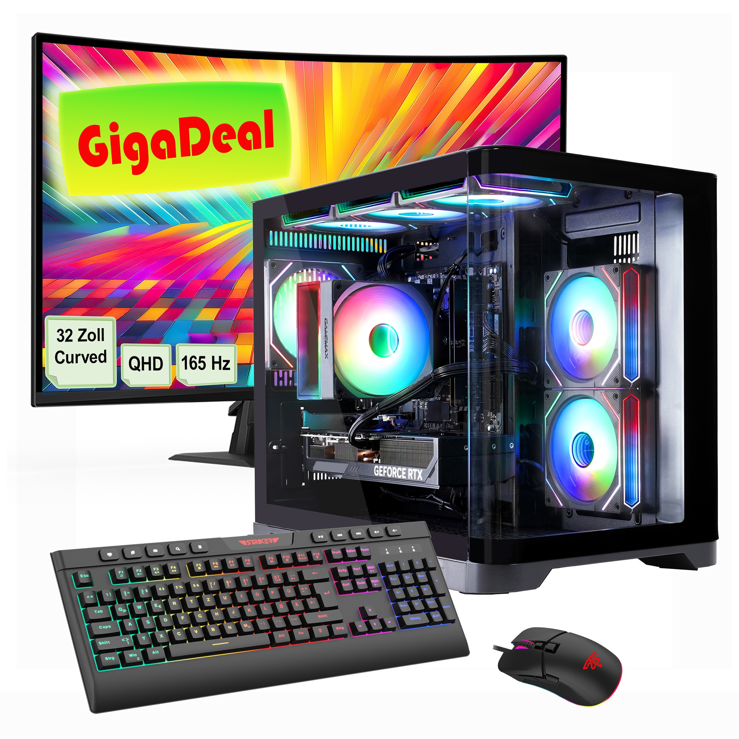 GAMEMAX PC-Komplettsystem »GigaDeal HYPE-M BK 2576 AMD Ryzen 5 7500F RTX 5060 32GB DDR5 1TB SSD« 32 ″ AMD Ryzen 5 GeForce RTX™ 5060 32 GB RAM 1.000 GB SSD Windows 11 + Gigabyte GS32QC LED-Monitor Curved, 80 cm (32')