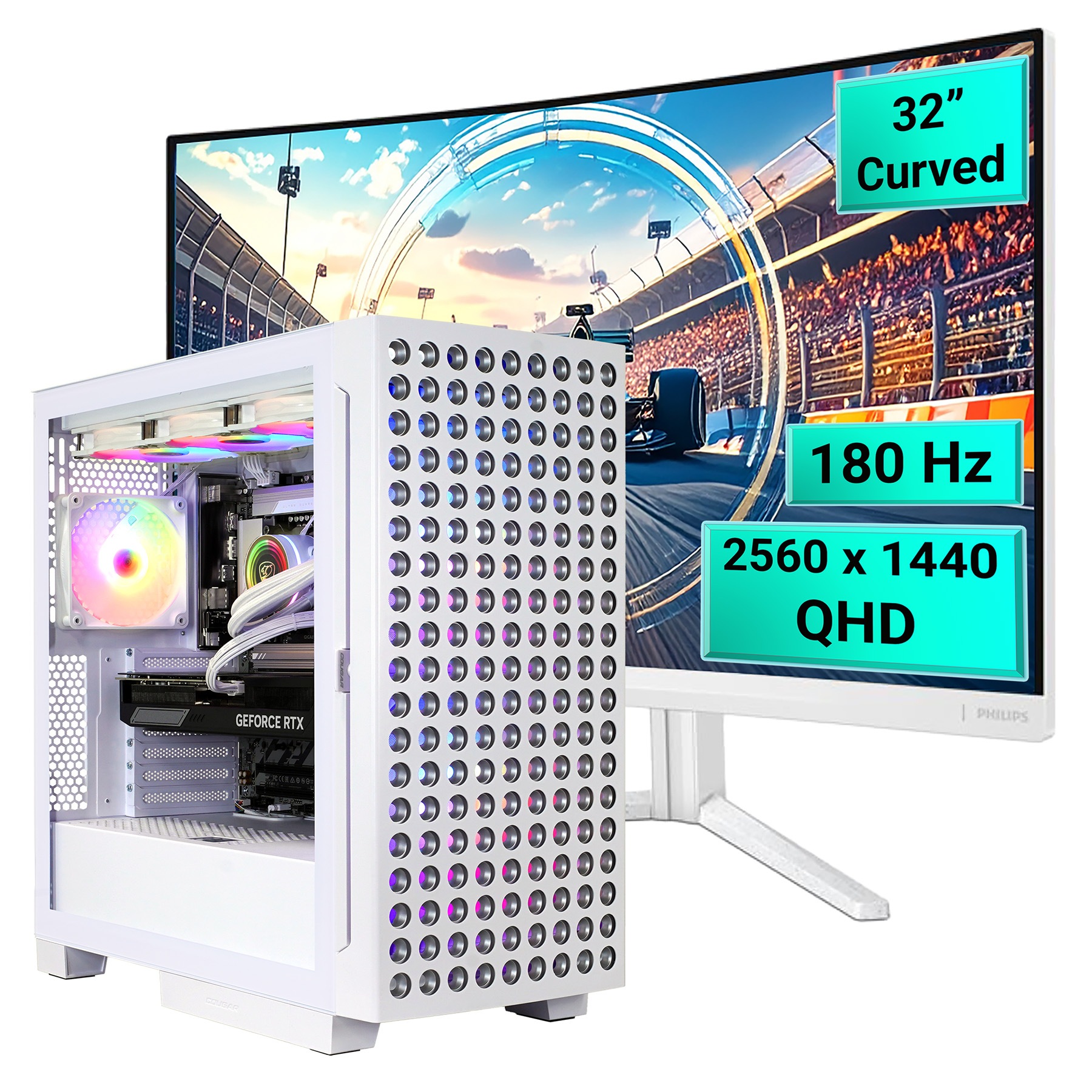 Cougar Gaming-PC-Komplettsystem »AIRFACE ECO WT SET2672 AMD Ryzen 5 9600X RTX 5070 32GB DDR5 2TB SSD« 32 ″ AMD Ryzen 5 GeForce RTX™ 5070 32 GB RAM 2.000 GB SSD Windows 11, DDR5 RAM