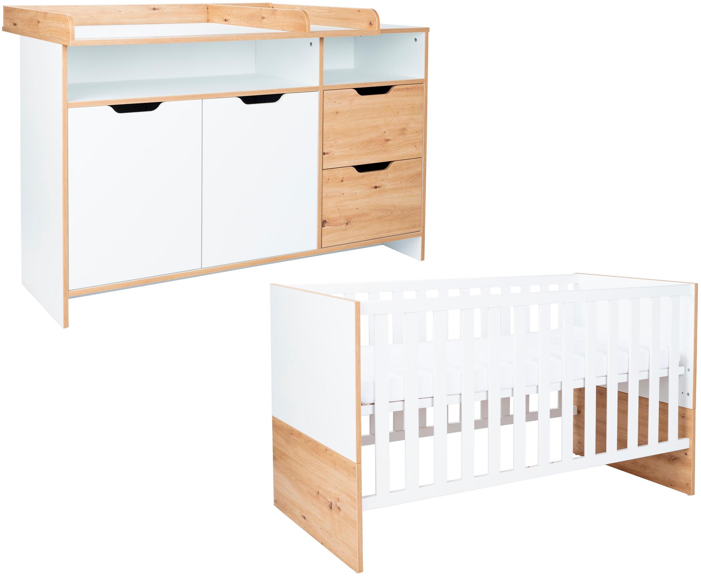arthur berndt Babymöbel-Set »Babyzimmer Set »Maxim« 2-teilig« Spar-Set, Babymöbel-Set »Maxim« bestehend aus Kinderbett und Wickelkommode, 2 Stk. tlg. Gedämpfte Türen und Schubkästen
