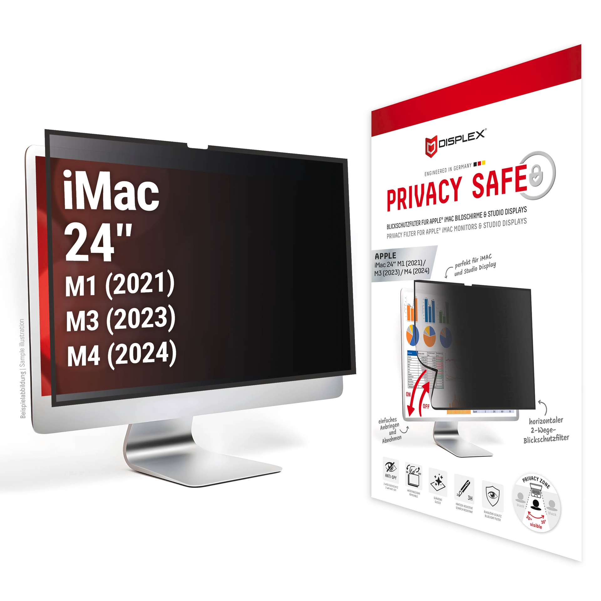 Displex Displayschutzfolie »Privacy Safe Blickschutzfilter« für Apple iMac 24 M1;Apple iMac 24 M3;Apple iMac 24 M4 Blickschutzfolie, Schutzfolie, Bildschirmschutz, kratz- & stoßfest