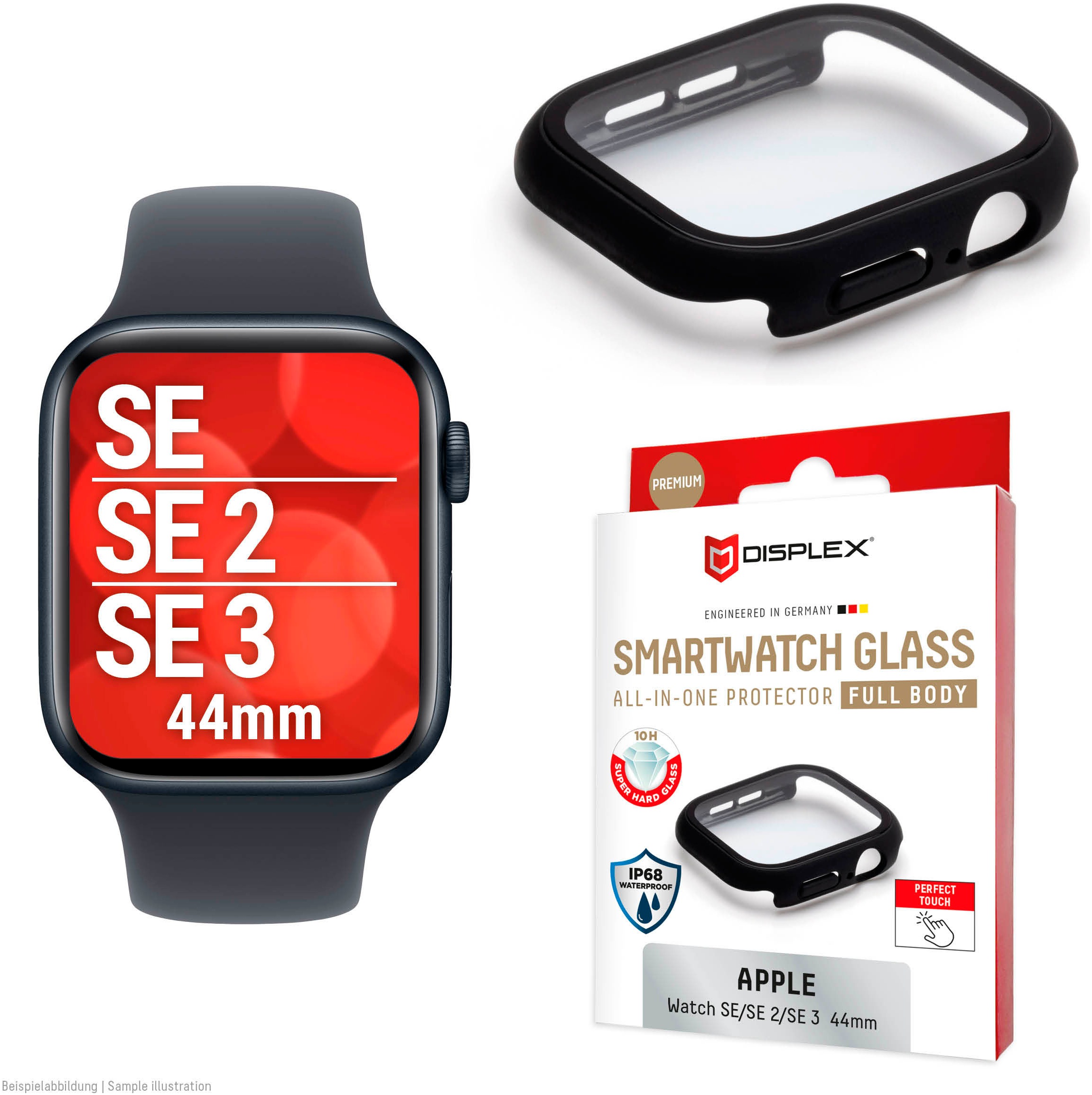 Displex Displayschutzglas »Smartwatch Glass All-In-One Protector Full Body« für Apple Watch SE 44 mm;Apple Watch SE 2 44 mm;Apple Watch SE 3 44 mm Displayschutzfolie, Schutzfolie, Bildschirmschutz, kratz- & stoßfest