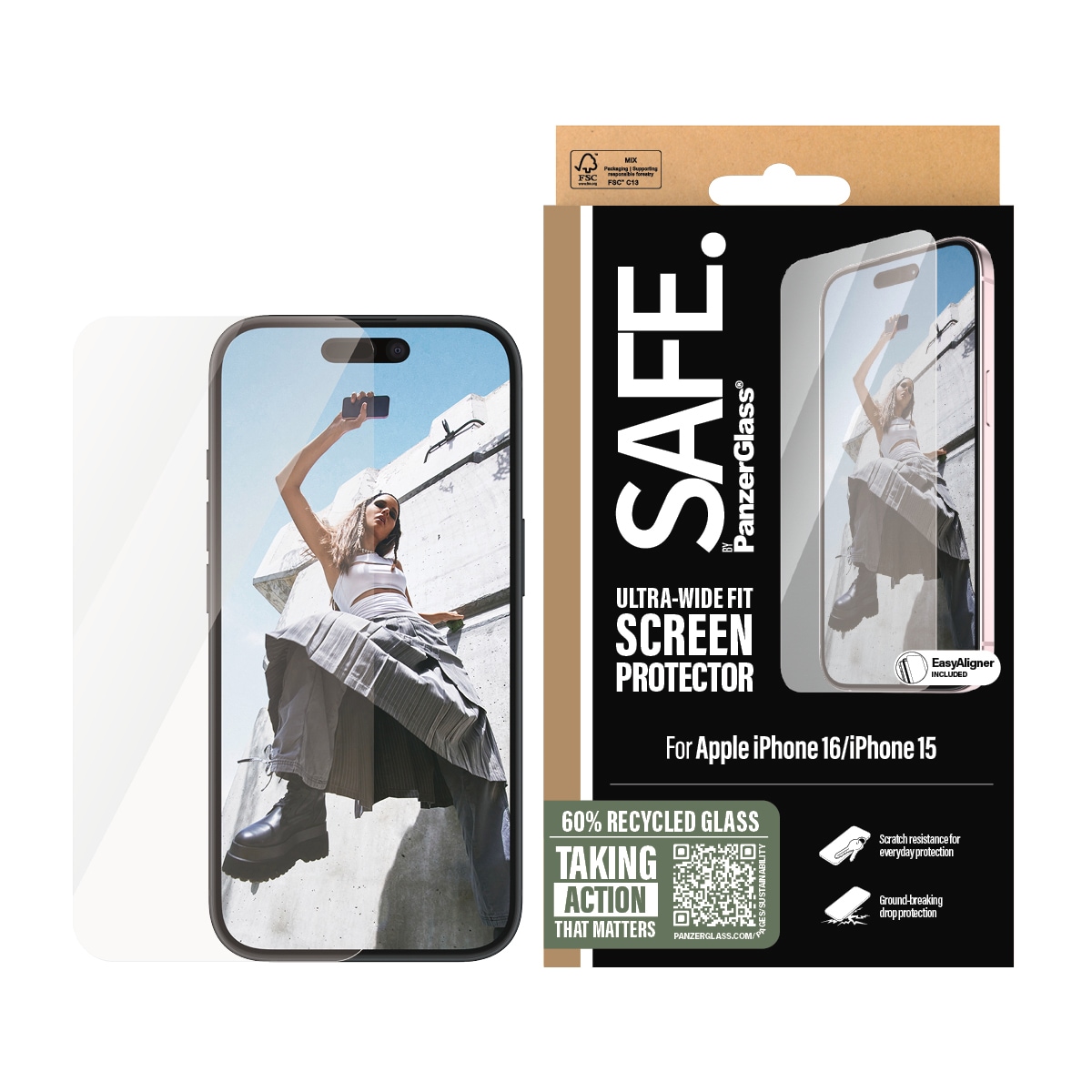 SAFE by PanzerGlass Displayschutzglas »Ultra-Wide Fit Screen Protection« für Apple iPhone 16;Apple iPhone 15 Displayschutzfolie, Schutzfolie, Bildschirmschutz, kratz- & stoßfest