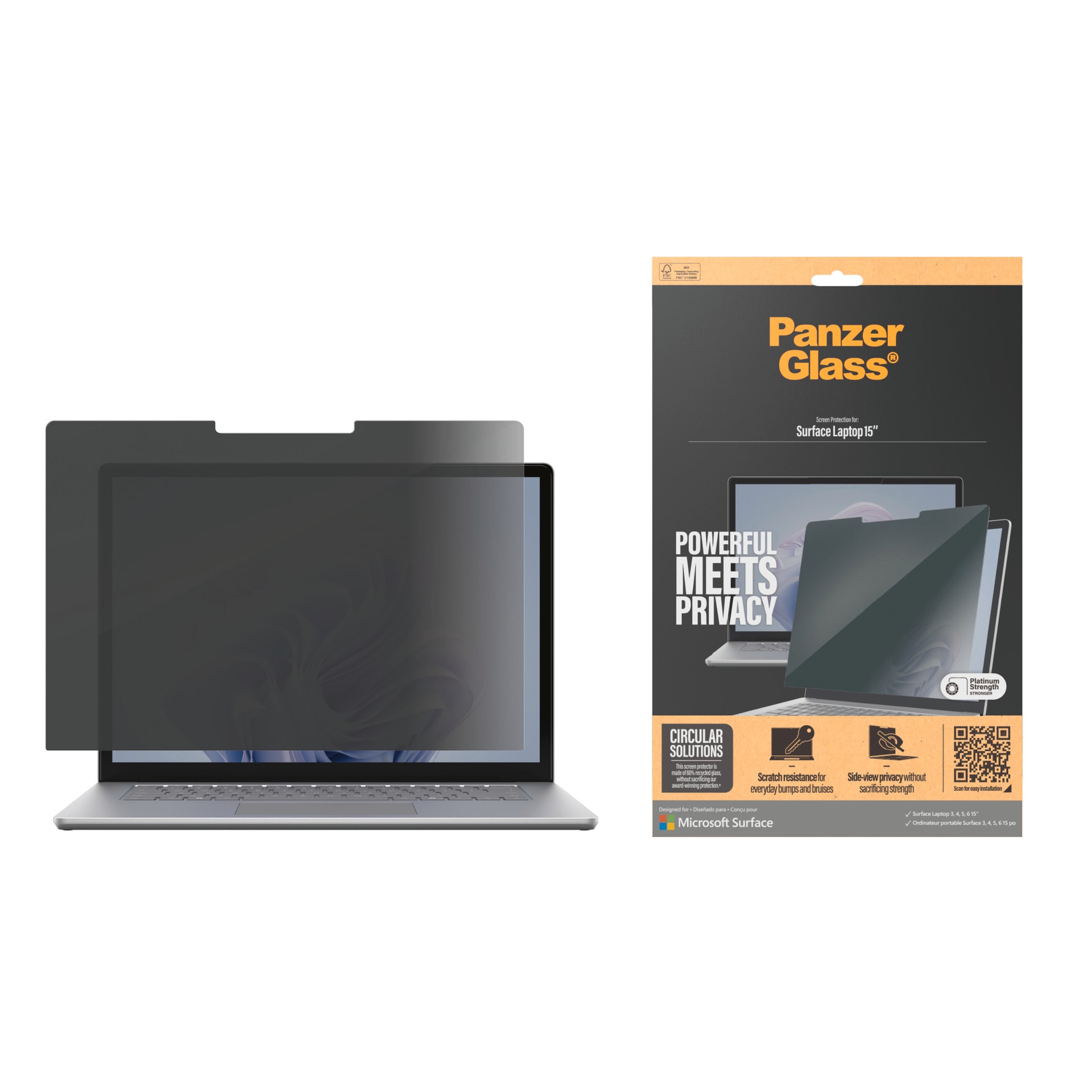 CARE by PanzerGlass Displayschutzfolie »Privacy Filter Screen Protector« für Microsoft Laptop 15 2nd/3rd/4th/5th/6th Edition Displayschutz, Schutzfolie, Blickschutz, kratz- & stoßfest