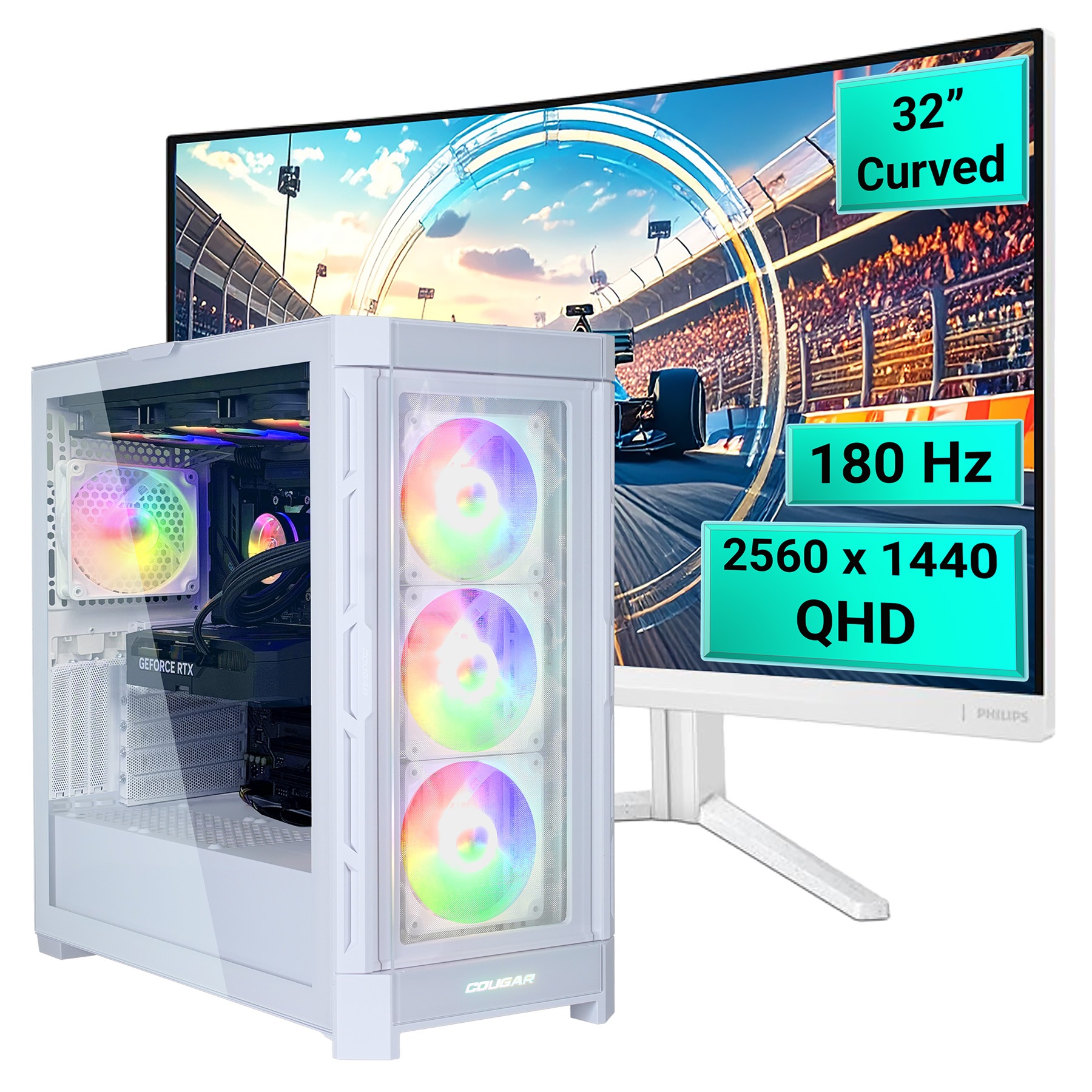 Cougar Gaming-PC-Komplettsystem »DUOFACE PRO WT SET2674 AMD Ryzen 5 9600X RTX 5070 32GB DDR5 1TB SSD« 32 ″ AMD Ryzen 5 GeForce RTX™ 5070 32 GB RAM 1.000 GB SSD Windows 11, DDR5 RAM