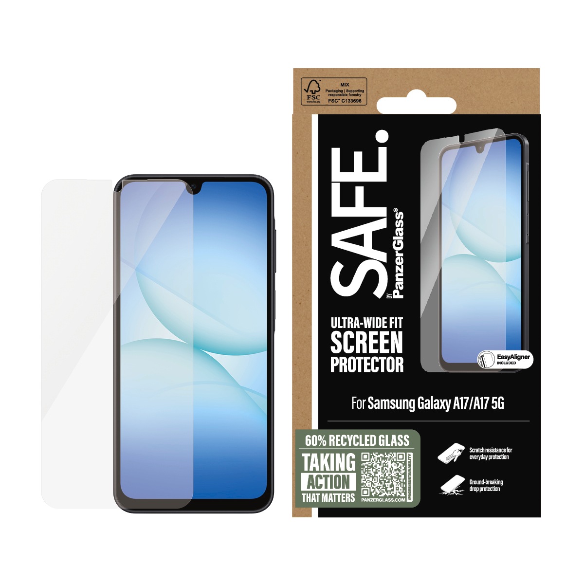 SAFE by PanzerGlass Displayschutzglas »Ultra-Wide Fit Screen Protector« für Samsung Galaxy A17;Samsung Galaxy A17 5G Displayschutzfolie, Schutzfolie, Bildschirmschutz, kratz- & stoßfest