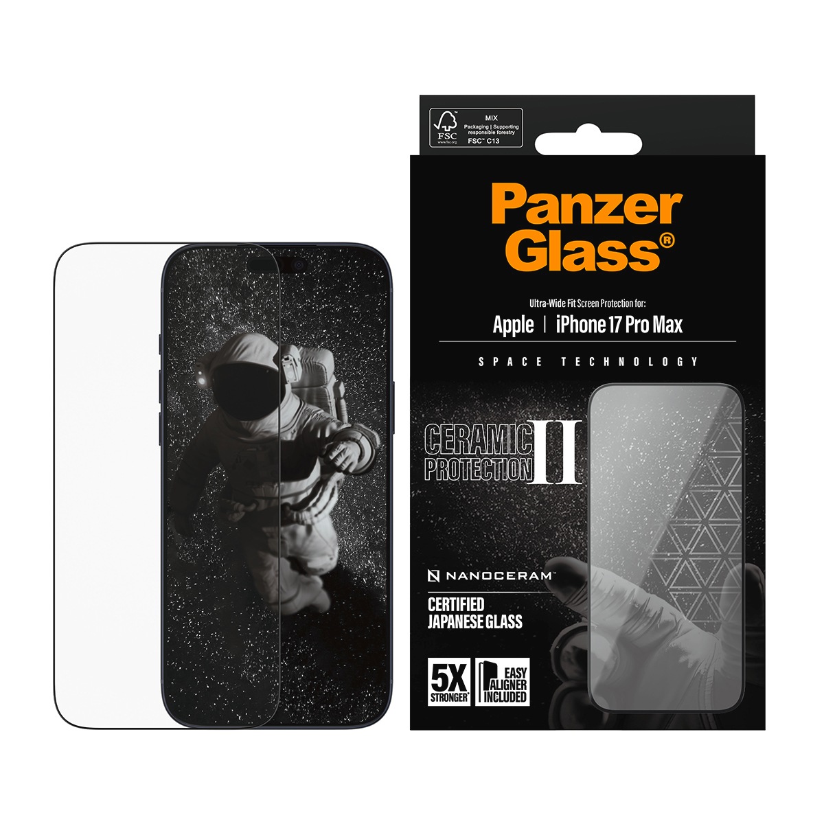 CARE by PanzerGlass Displayschutzglas »Ceramic II Ultra-Wide Fit Screen Protector« für Apple iPhone 17 Pro Max Displayschutzfolie, Schutzfolie, Bildschirmschutz, kratz- & stoßfest