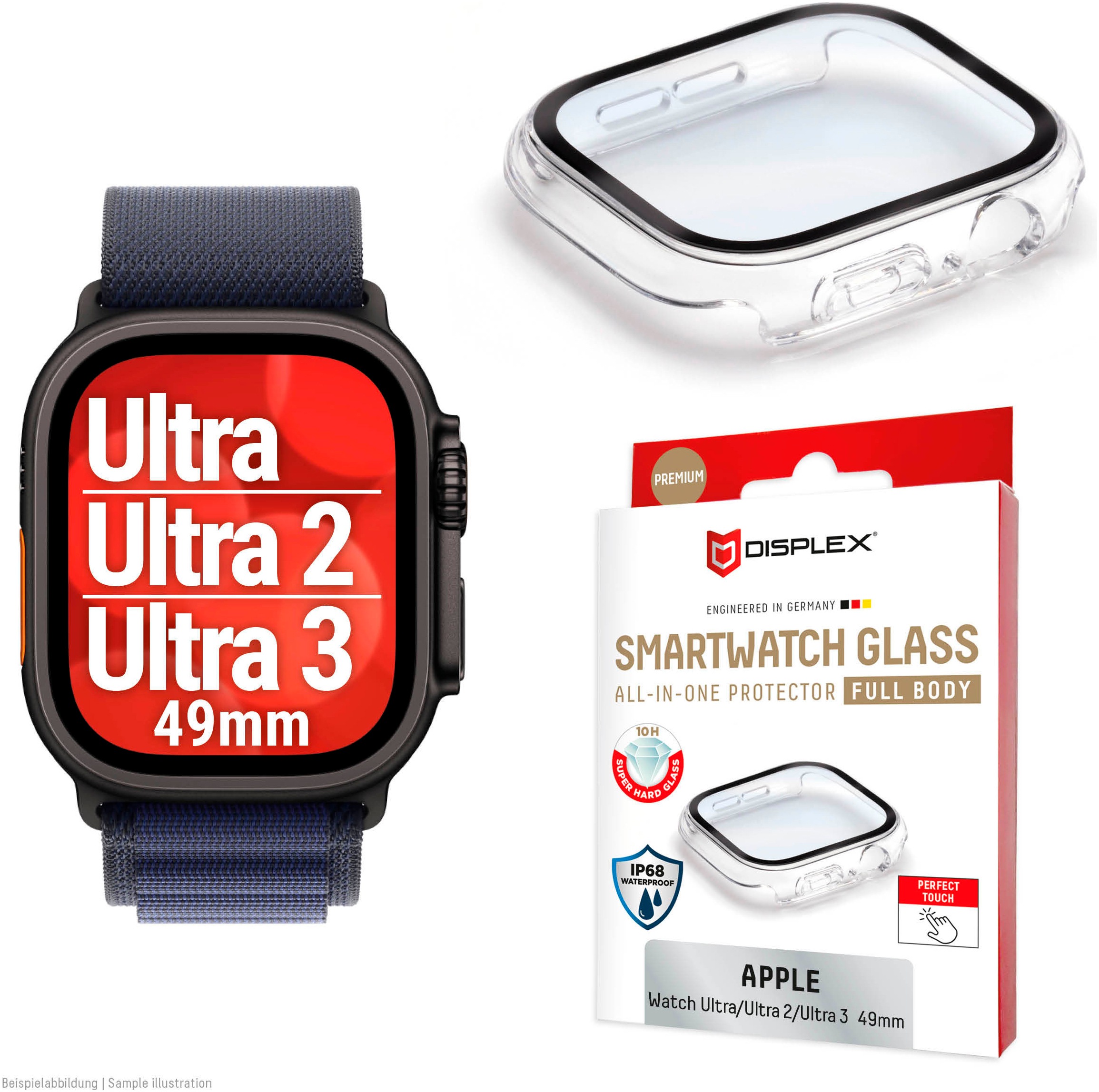 Displex Displayschutzglas »Smartwatch Glass All-In-One Protector Full Body« für Apple Watch Ultra 49 mm;Apple Watch Ultra 2 49 mm;Apple Watch Ultra 3 49 mm Displayschutzfolie, Schutzfolie, Bildschirmschutz, kratz- & stoßfest