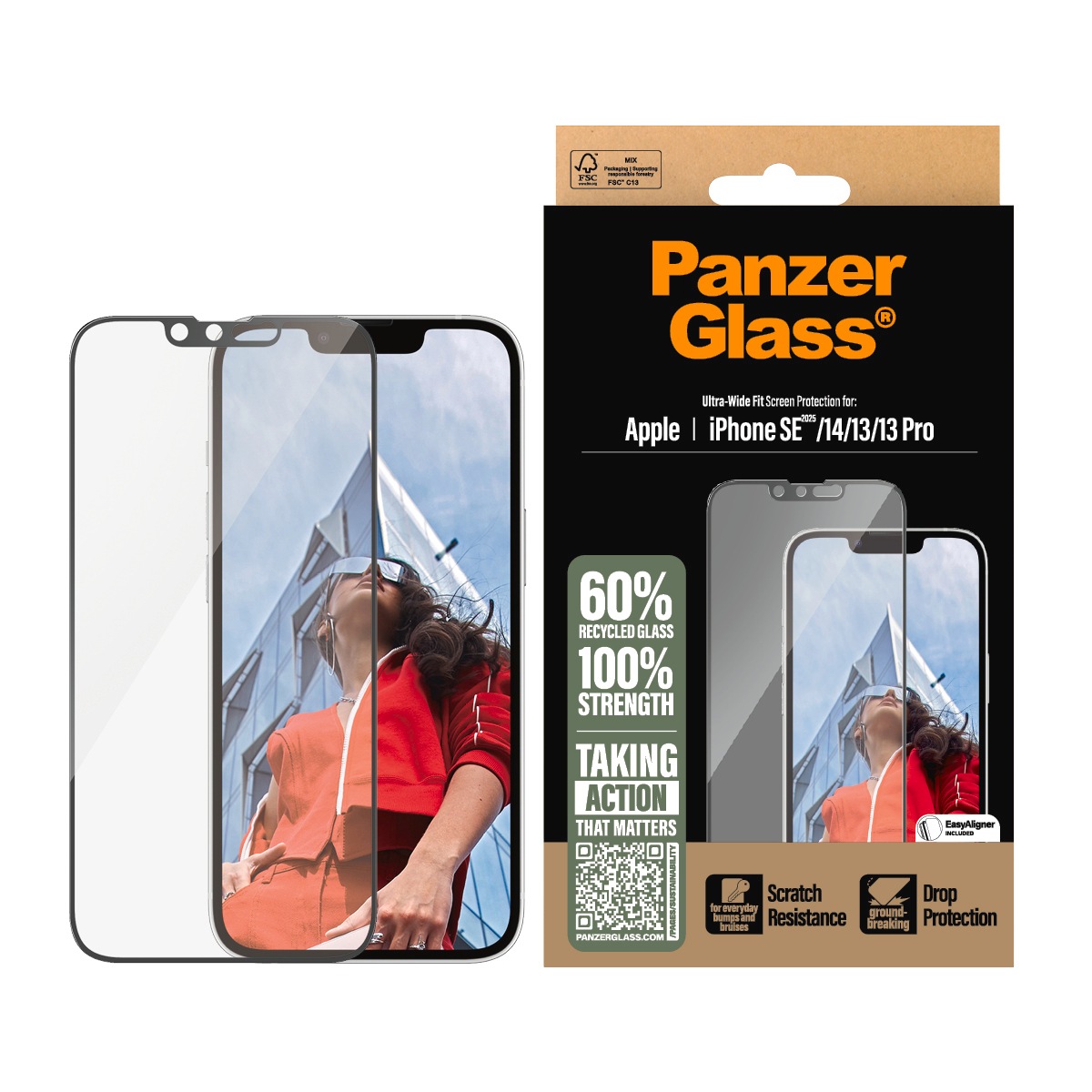 CARE by PanzerGlass Displayschutzglas »Ultra-Wide Fit Screen Protection« für Apple iPhone 16e;Apple iPhone 14;Apple iPhone 13/13 Pro Displayschutzfolie, Schutzfolie, Bildschirmschutz, kratz- & stoßfest
