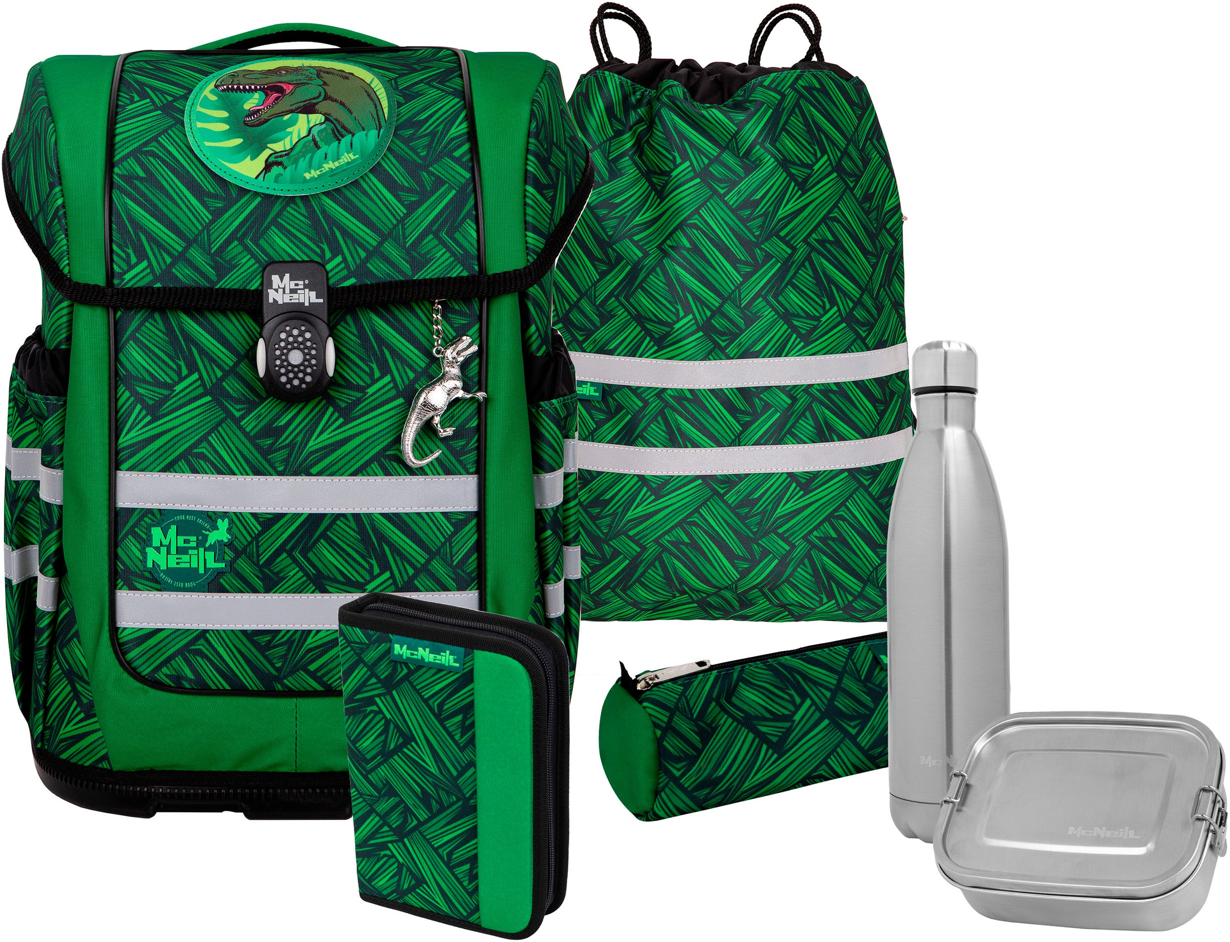 McNeill Schulranzen »Ergo Compacto, Wow« reflektierende Streifen auf den Schultergurten;retroreflektierende Flächen inkl. Federmäppchen, Turnbeutel, Schlamperrolle & Motivmagnet