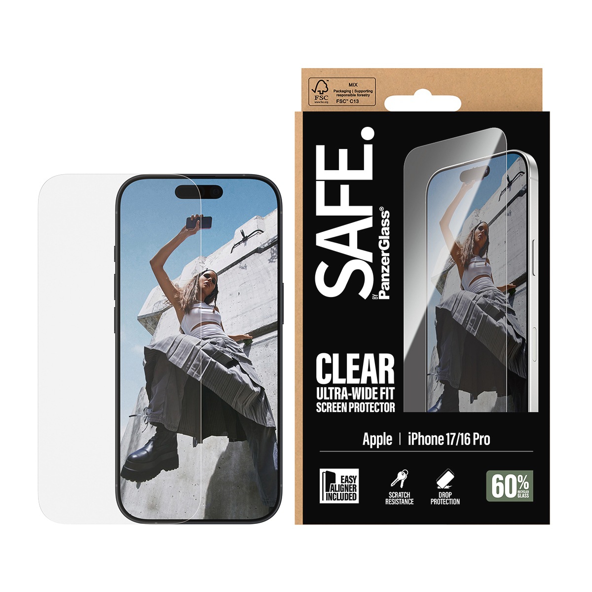 SAFE by PanzerGlass Displayschutzglas »Ultra-Wide Fit Screen Protector« für Apple iPhone 17;Apple iPhone 16 Pro Displayschutzfolie, Schutzfolie, Bildschirmschutz, kratz- & stoßfest