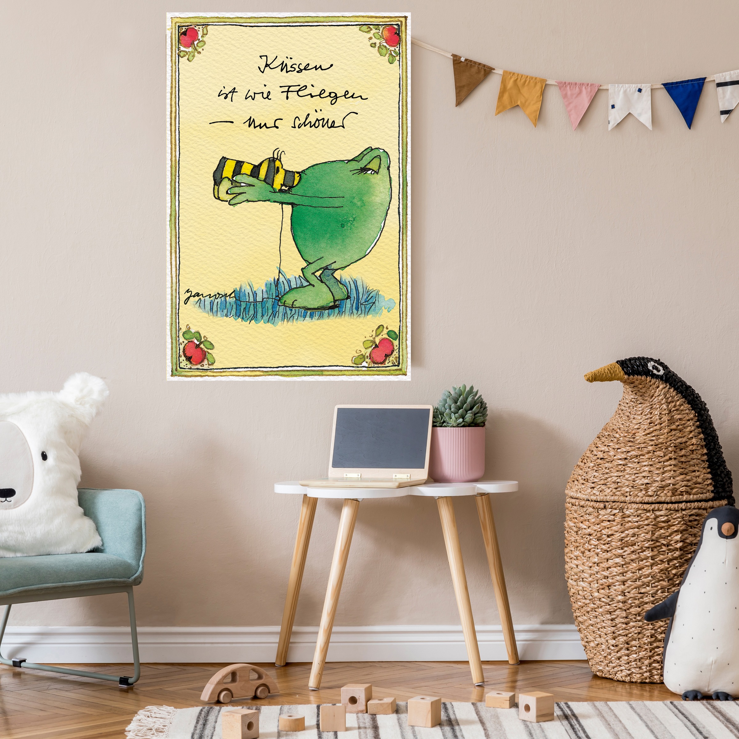 LuckyLinde Leinwandbild »Der Froch und die Tigerente - Küssen ist…« Ente Figuren Filmfiguren Frosch Motivationsbilder Schriftzug Tiere Tiger 1 Stk. tlg. Exklusive JANOSCH Kindermotive