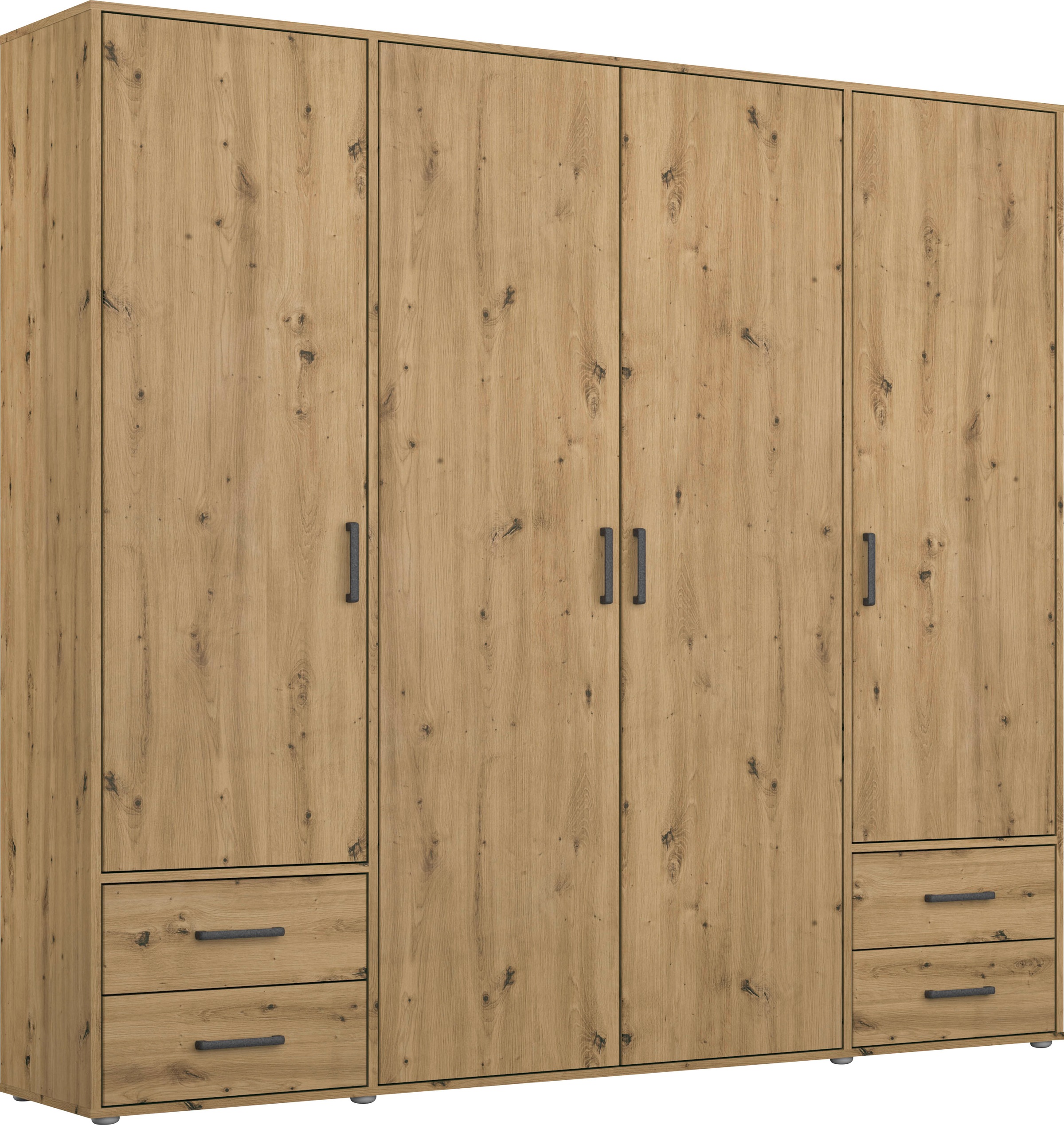 rauch Drehtürenschrank »Kleiderschrank Schrank Garderobe Wäscheschrank VOYAGER« in 3 verschiedenen Ausstattungen BASIC/CLASSIC/PREMIUM, moderne Griffe in Graumetallic mit Außenschubkästen MADE IN GERMANY