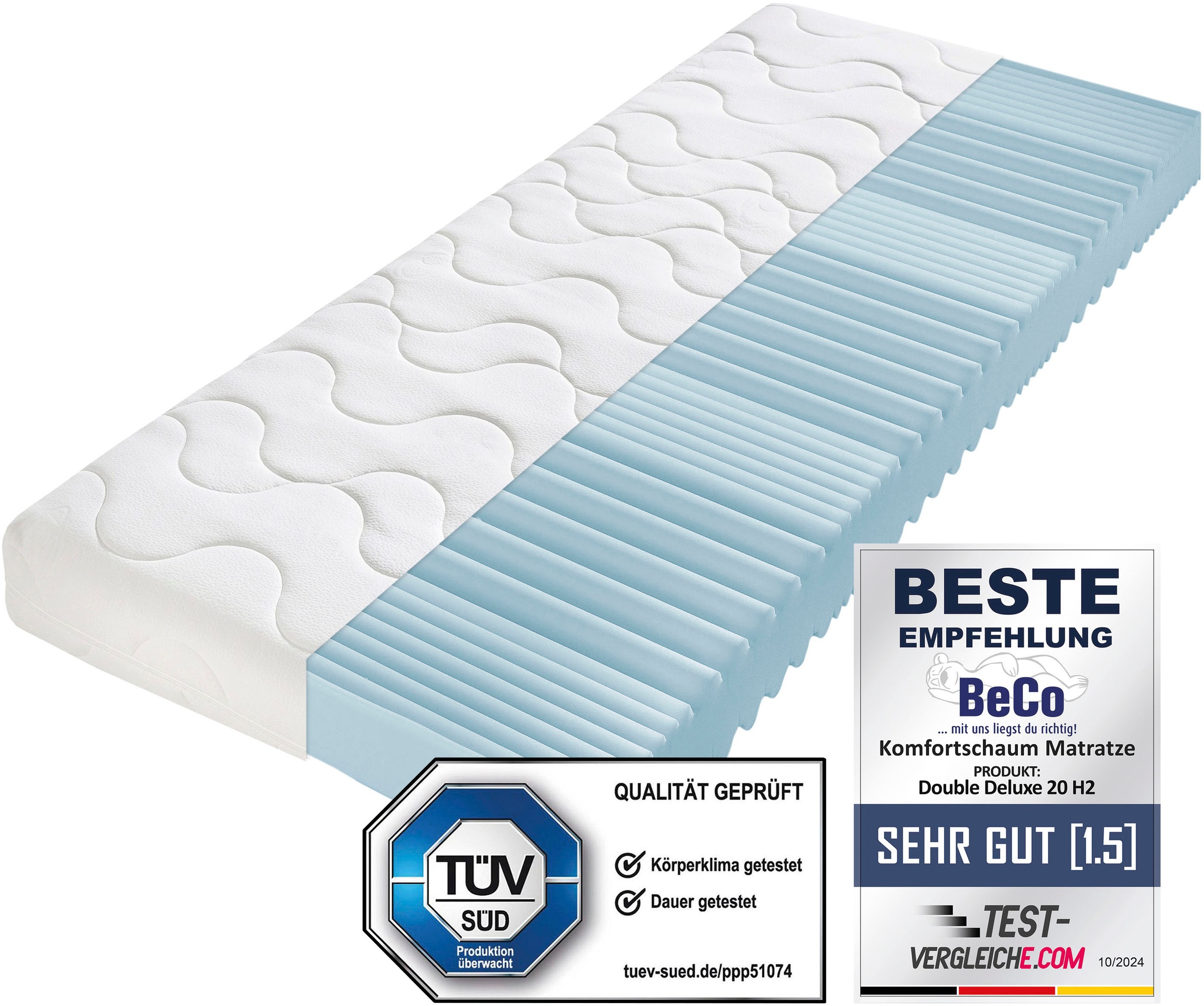 Beco Komfortschaummatratze »Double Deluxe Matratze 20, Matratze in 90x200 cm und weiteren Größen« 20 cm hoch Raumgewicht: 28 kg/m³ 1 Stk. tlg. Matratze vom TÜV Süd getestet*, über 2.000 5-Sterne-Bewertungen!
