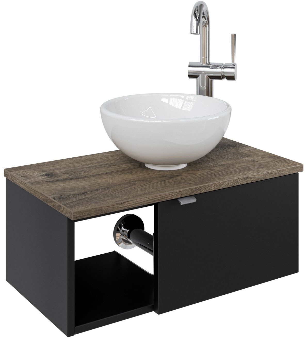 Saphir Waschtisch »Serie 6915 Waschschale mit Unterschrank für Gästebad, Gäste WC« Keramik-Aufsatzbecken, Waschtischplatte, Waschtischunterschrank, 3 Stk. tlg. 61 cm mit Keramik-Aufsatzbecken, 1 Tür und 1 Fach