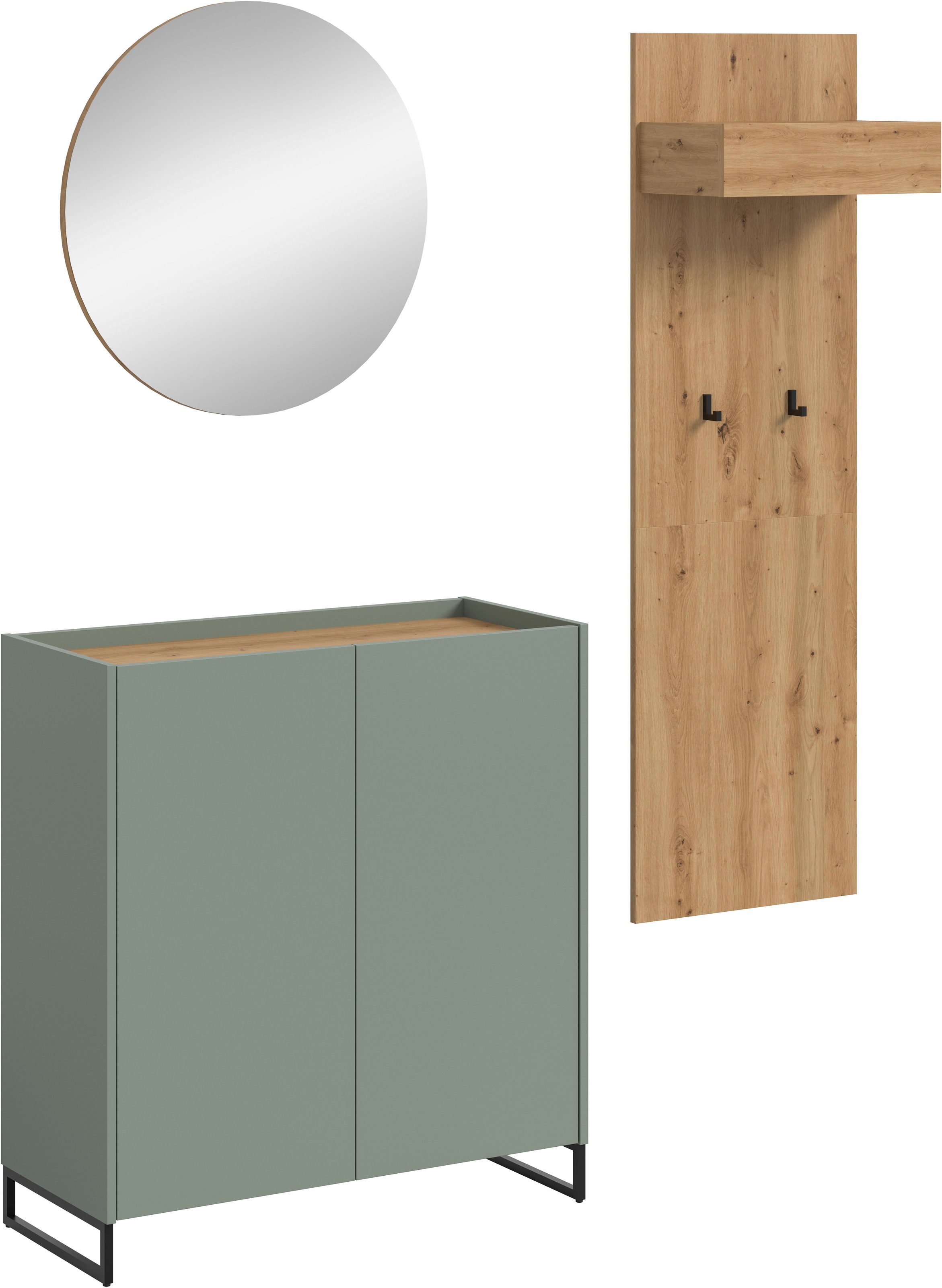 INOSIGN Garderoben-Set »EVRID, 3-teilig, Breite 175 cm, individuell stellbar & erweiterbar« best. aus: Kommode, Spiegel & Garderobenpaneel, 3 Stk. tlg. Garderobenkombination, Garderobe, Wandgarderobe, Flur, Diele
