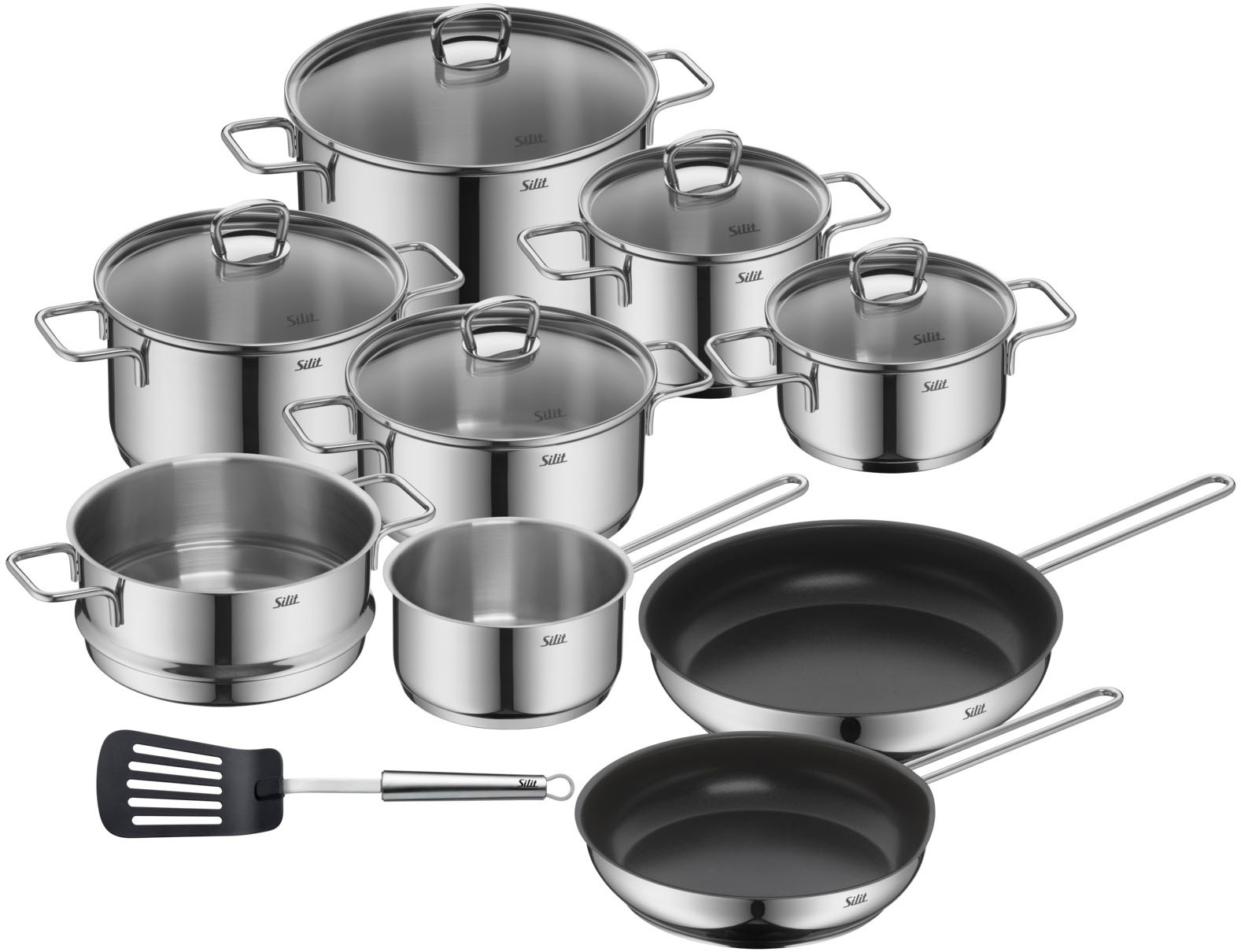 Silit Topf-Set »Alicante Induktion 10-teilig, Kochtopfset Induktion mit Glasdeckel« Fleischtopf 16/20/24, Bratentopf 16/20, Kasserolle 16, Pfanne 24/28, Cromargan® Edelstahl Rostfrei 18/10