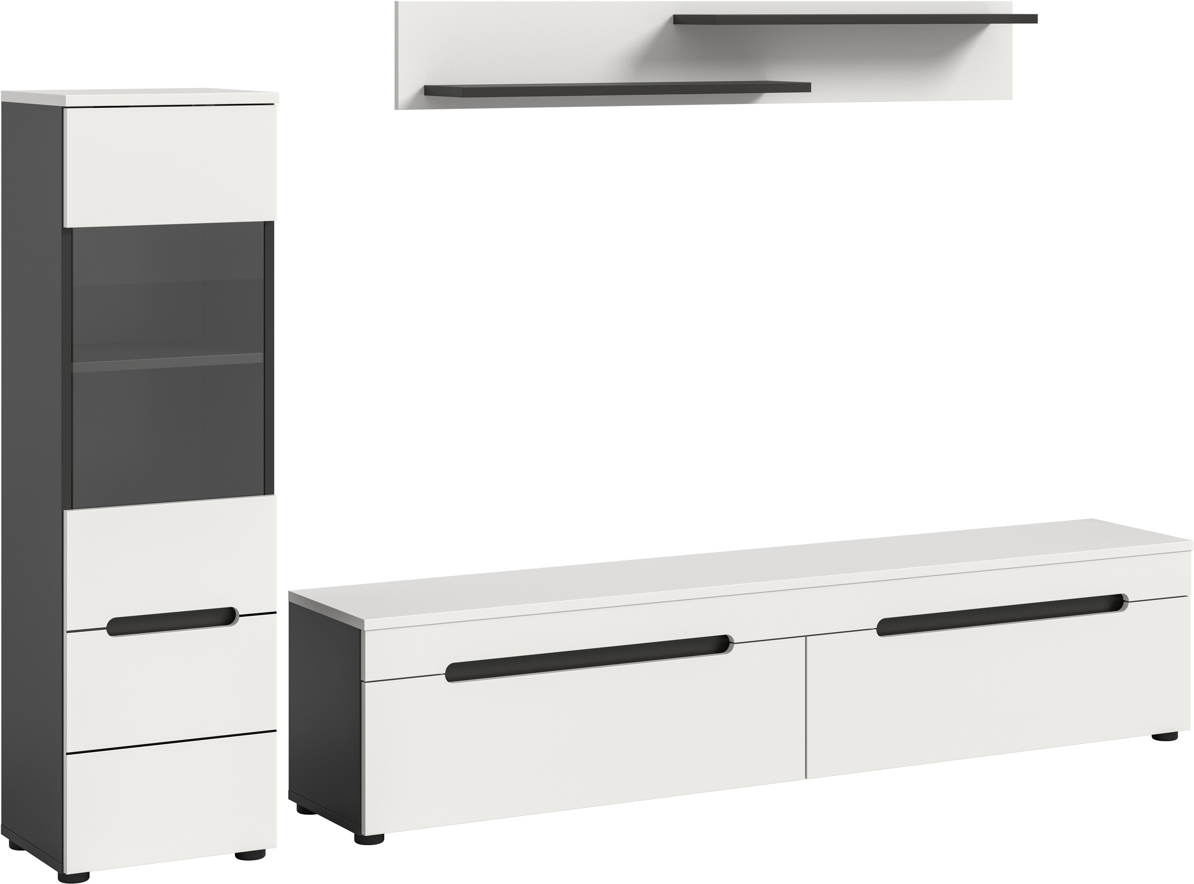 INOSIGN Wohnwand »REHAT, TOPSELLER!, 3-teilig, wahlweise stehend und hängend montierbar« Set bestehend aus: Vitrine, Lowboard und Wandboard, 2 Stk. tlg. Kombination, Anbauwand, Set, Wohn-Set, Wohnzimmer-Set, Schrankwand