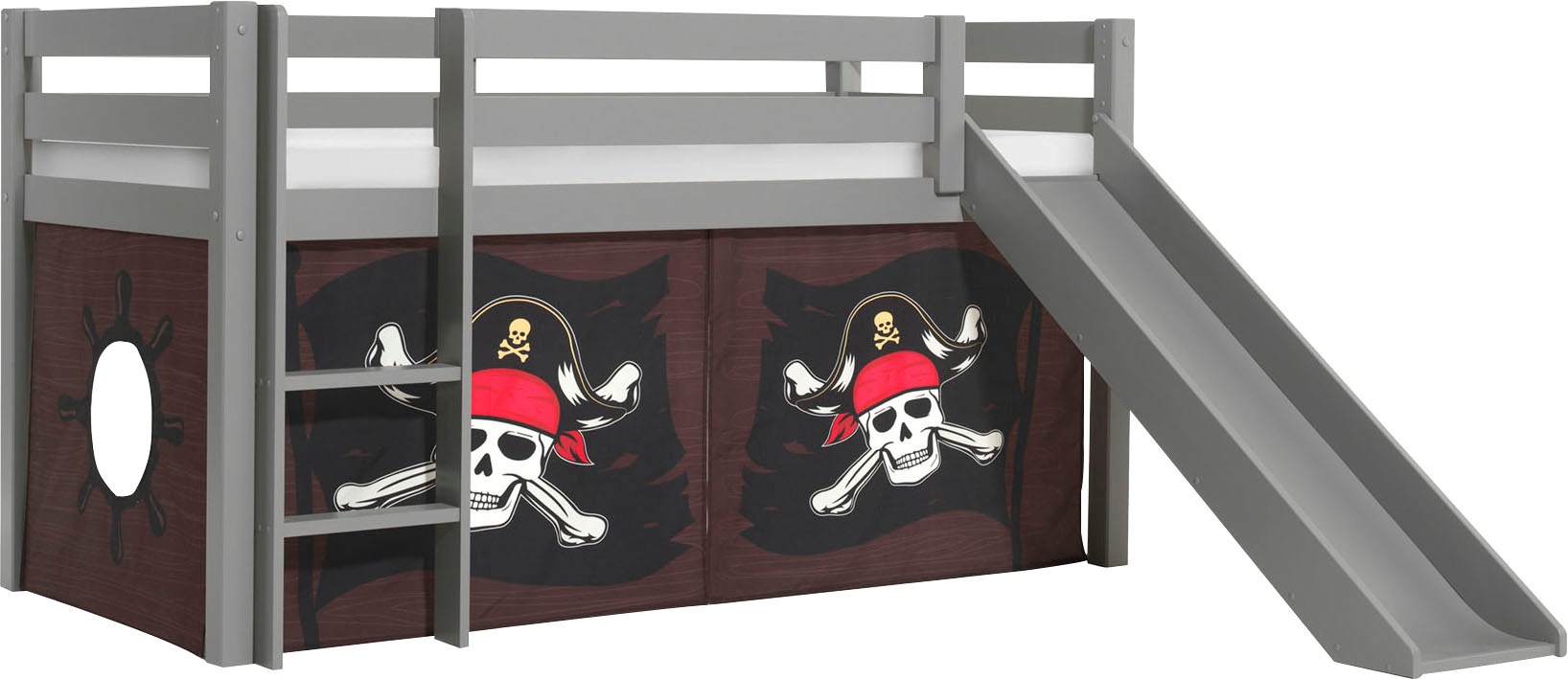 Vipack Spielbett »Pino, Kiefer massiv, mit Rolllattenrost u. Textil-Set, Made in Europe« B/H/T ca. 210x114x218cm, mit Absturzschutz, Leiter und Rutsche, verschiedene Textil-Designs und Holzfarben zur Wahl