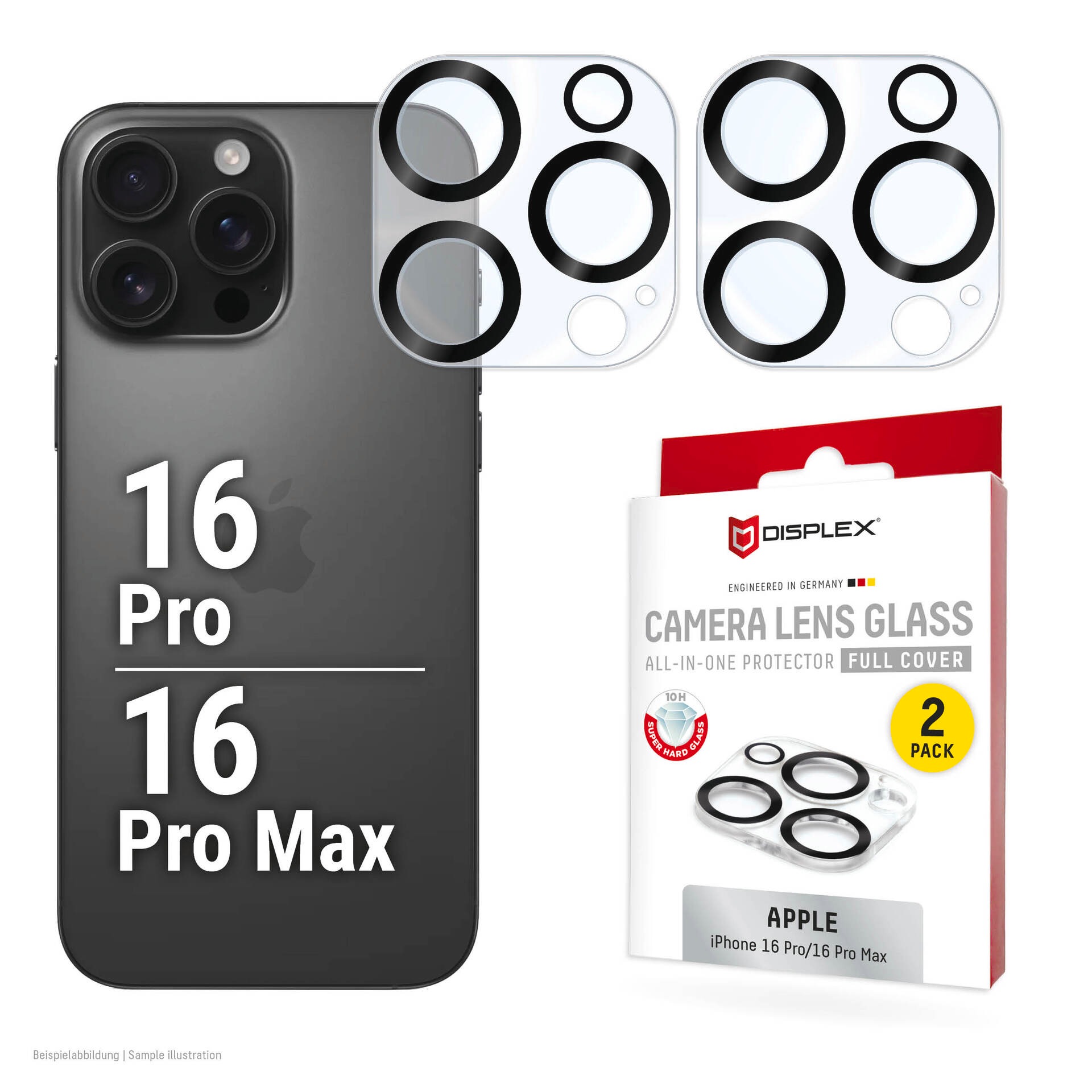 Displex Kameraschutzglas »Camera Lens Glass All-In-One Protector Full Cover« für Apple iPhone 16 Pro;Apple iPhone 16 Pro Max Packung, 2x All-In-One Glas, Objektivschutz, Kameraschutz, kratz- & stoßfest