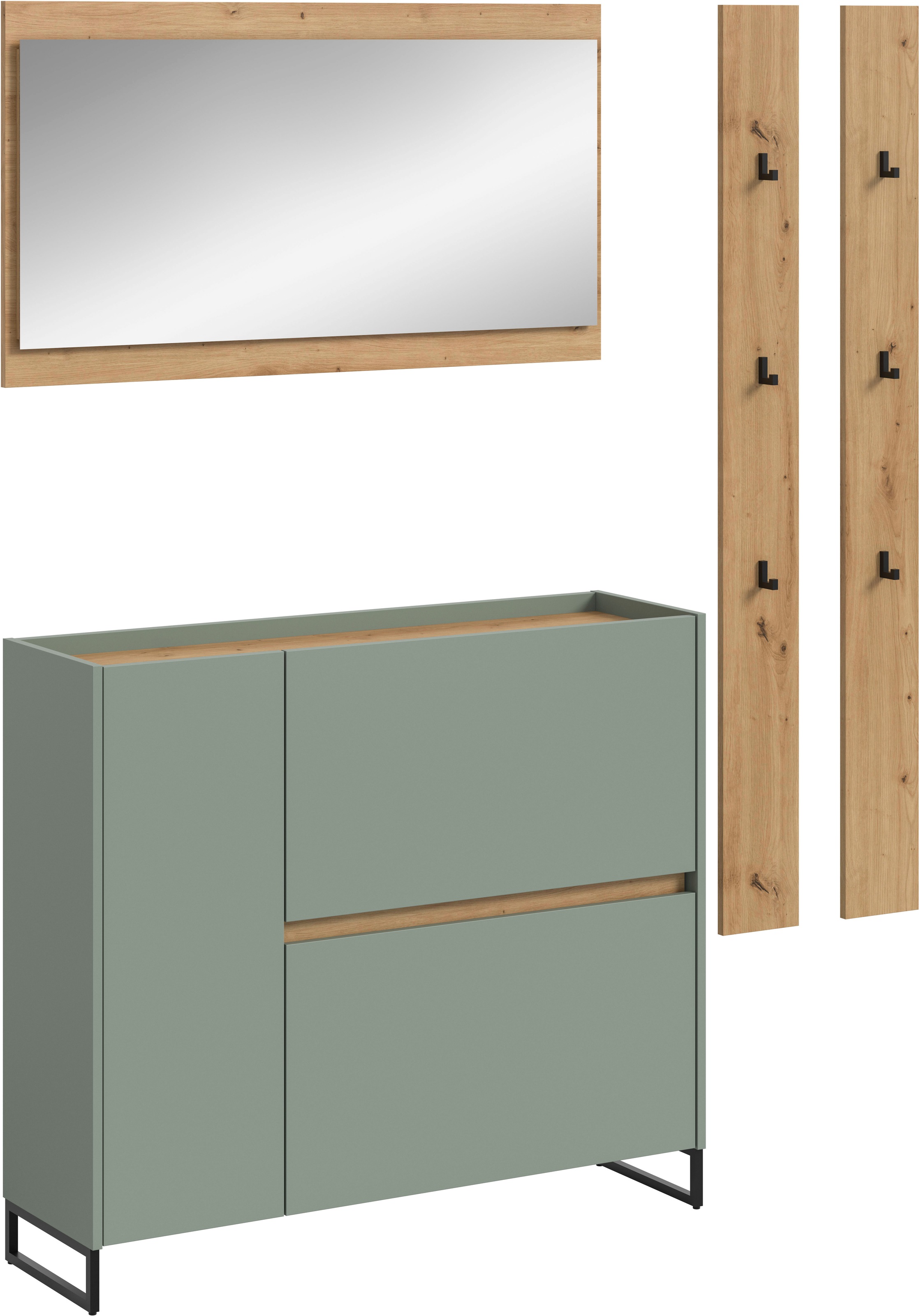 INOSIGN Garderoben-Set »EVRID, 4-teilig, Breite 172 cm, individuell stellbar & erweiterbar« best. aus: Kommode, Spiegel & 2x Hakenleiste, 4 Stk. tlg. Garderobenkombination, Garderobe, Wandgarderobe, Flur, Diele