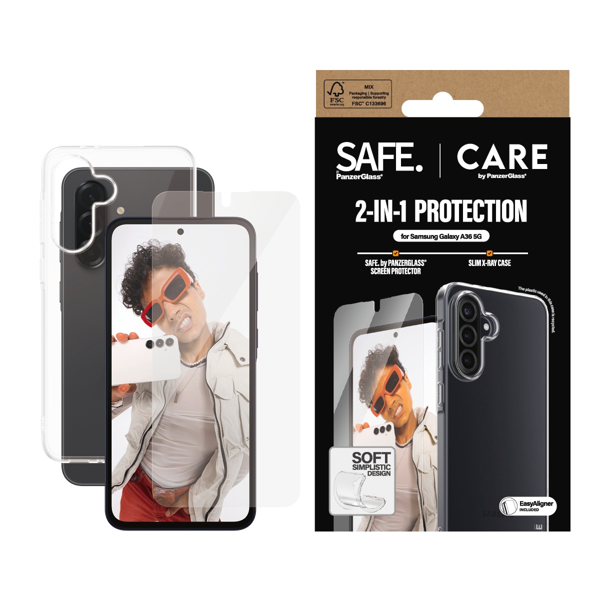 CARE by PanzerGlass Displayschutzglas »2-in-1 Protection Slim X-Ray Case + Screen Protection« für Samsung Galaxy A36 Displayschutzfolie, Schutzfolie, Bildschirmschutz, kratz- & stoßfest