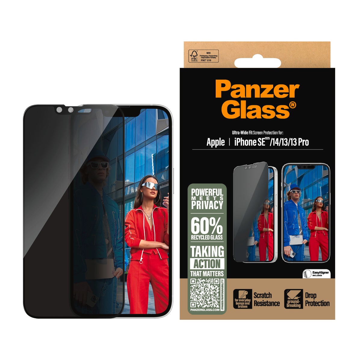 CARE by PanzerGlass Displayschutzglas »Ultra-Wide Fit Privacy Screen Protection« für Apple iPhone 16e;Apple iPhone 14;Apple iPhone 13/13 Pro Displayschutzfolie, Schutzfolie, Bildschirmschutz, kratz- & stoßfest
