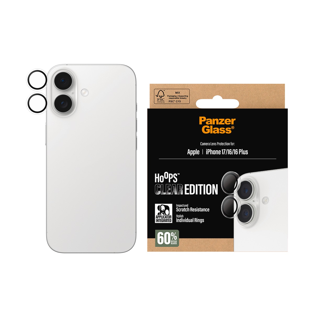 CARE by PanzerGlass Kameraschutzglas »Hoops Camera Lens Protector« für Apple iPhone 17;Apple iPhone 16;Apple iPhone 16 Plus Kameraschutz,Linsenschutz,Objektivschutz, kratz- & stoßfest