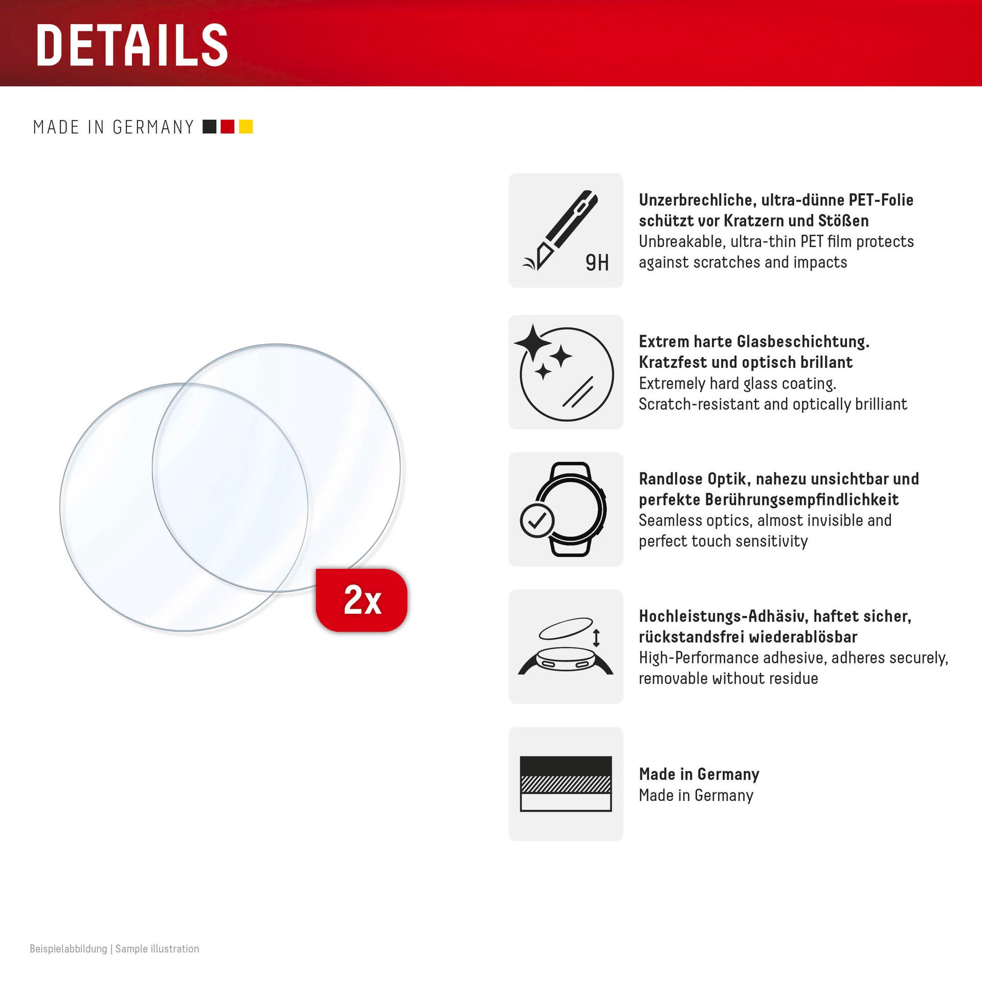 Displex Displayschutzglas »Smartwatch Glass Unbreakable Protector« für Garmin fenix E 43 mm;Garmin fenix 8 43 mm Packung, 2x Hybrid Glass, Displayschutzfolie, Schutzfolie, Bildschirmschutz, kratz- & stoßfest