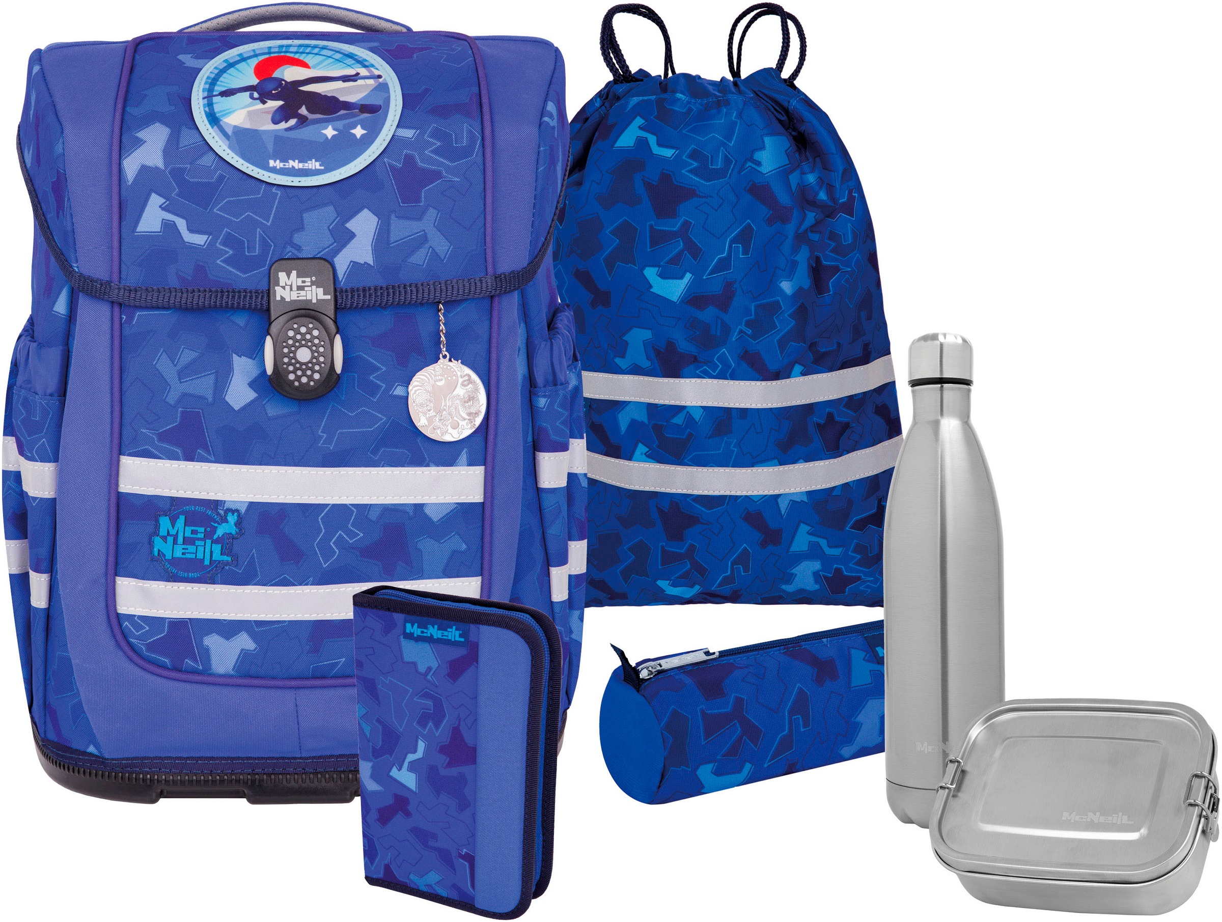 McNeill Schulranzen »Ergo Compacto, Puzzle« reflektierende Streifen auf den Schultergurten;retroreflektierende Flächen inkl. Federmäppchen, Turnbeutel, Schlamperrolle & Motivmagnet