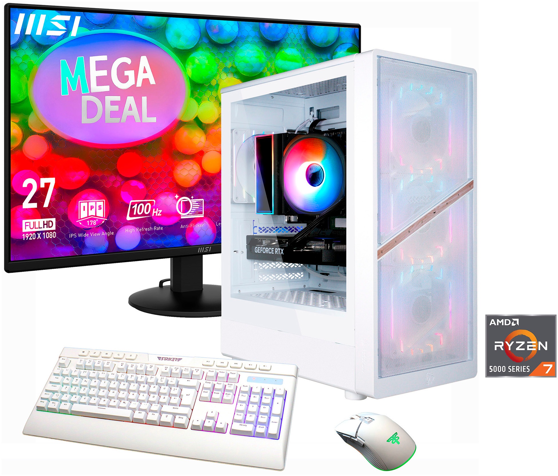 GAMEMAX Gaming-PC-Komplettsystem 'MegaDeal AERIS MW 2862 AMD Ryzen 7 5700X 32GB 1TB SSD RTX 5060' 27 ″ AMD Ryzen 7 GeForce RTX 5060 32 GB RAM 1.000 GB SSD Windows 11 + MSI PRO MP272L LCD-Monitor, 68,6cm (27')