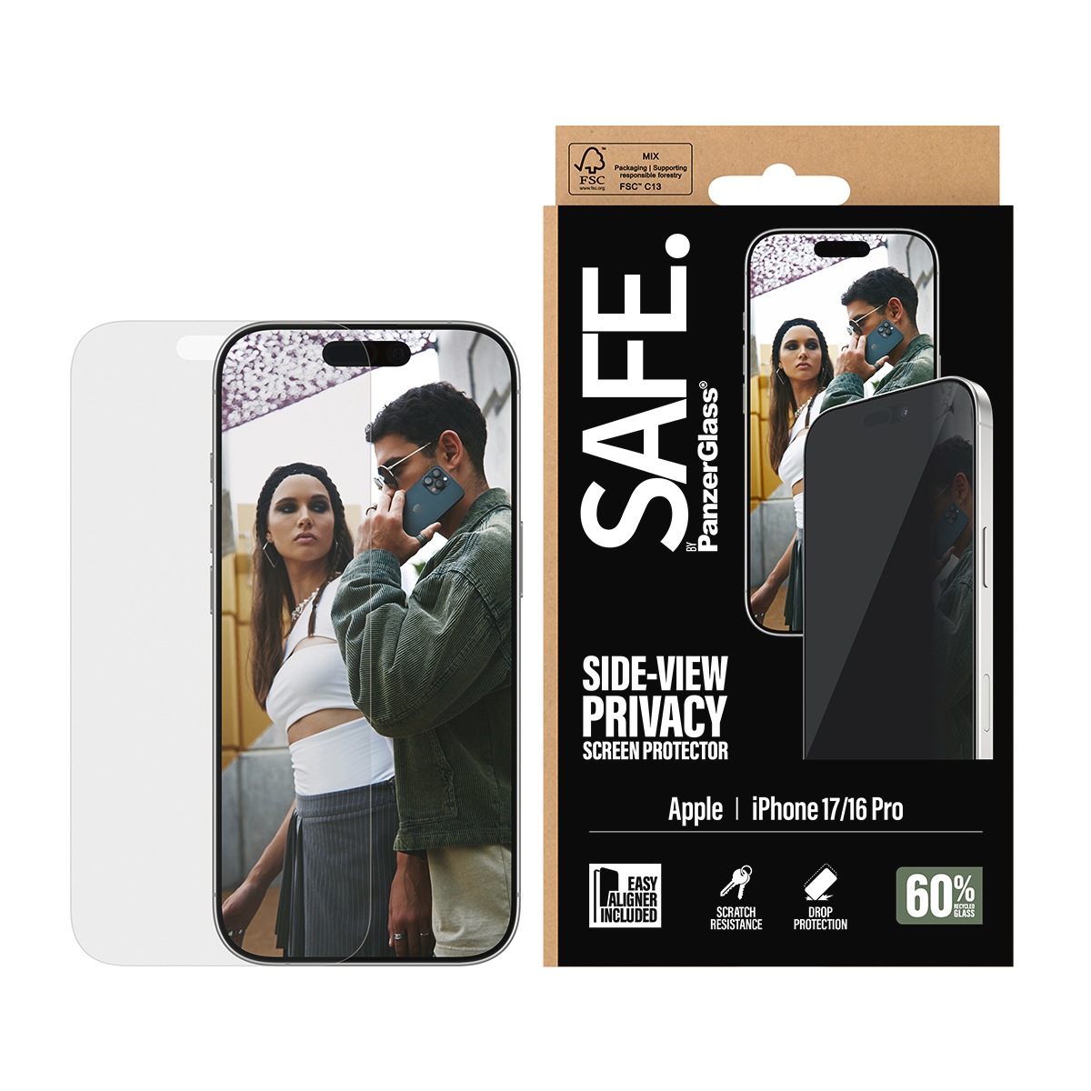 SAFE by PanzerGlass Displayschutzglas »Side-View Privacy Screen Protector« für Apple iPhone 17;Apple iPhone 16 Pro Displayschutzfolie, Schutzfolie, Bildschirmschutz, kratz- & stoßfest