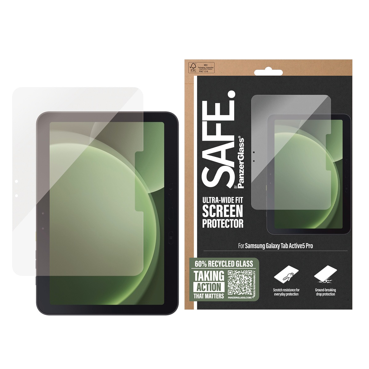 SAFE by PanzerGlass Displayschutzglas »Ultra-Wide Fit Screen Protector für Samsung Galaxy Tab Active5 Pro« für Samsung Galaxy Tab Active5 Pro Displayschutzfolie, Schutzfolie, Bildschirmschutz, kratz- & stoßfest