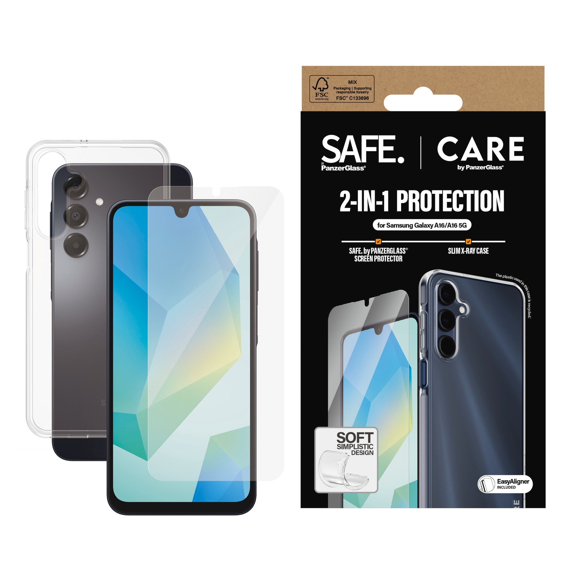 CARE by PanzerGlass Displayschutzglas »2-in-1 Protection Screen Protector + SLIM X-RAY Case« für Samsung Galaxy A16;Samsung Galaxy A16 5G Displayschutzfolie, Schutzfolie, Bildschirmschutz, kratz- & stoßfest